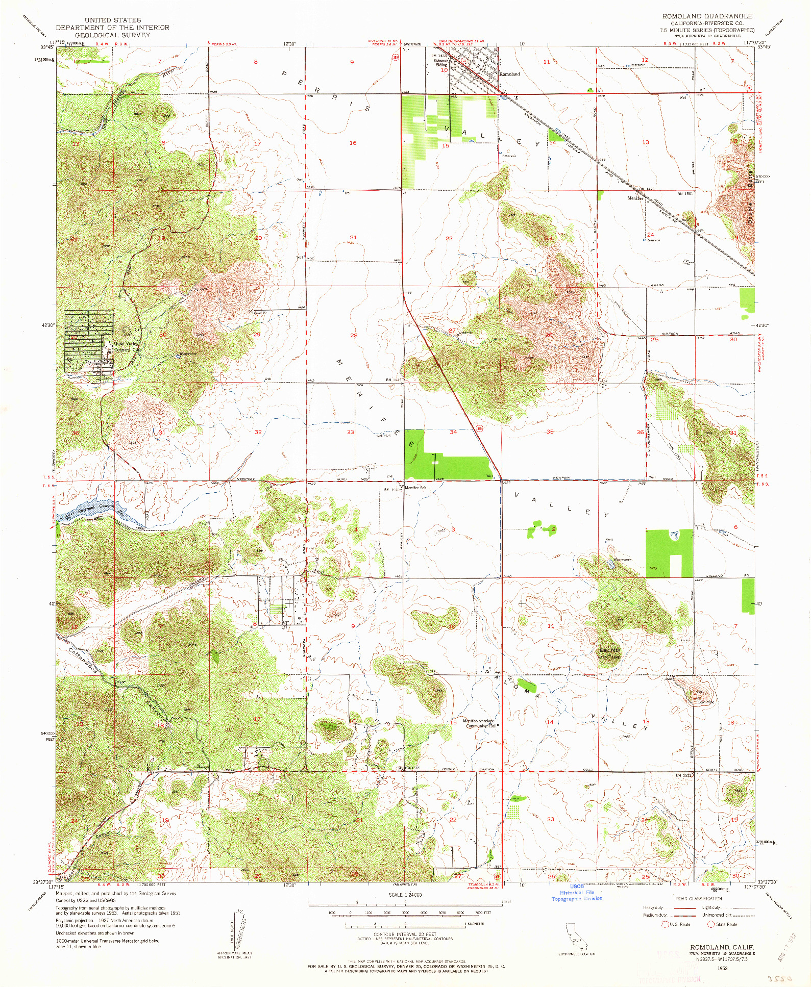 USGS 1:24000-SCALE QUADRANGLE FOR ROMOLAND, CA 1953