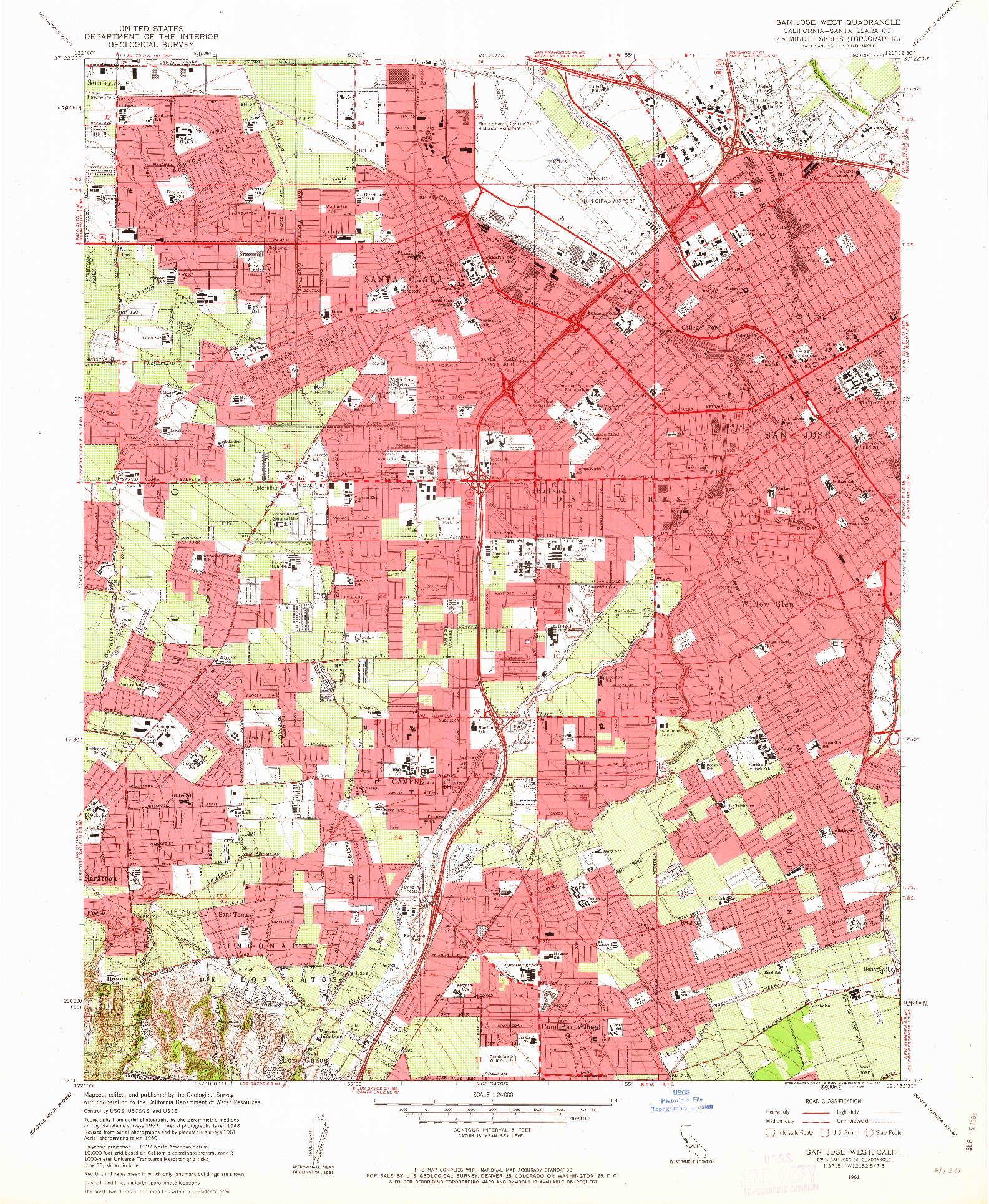 USGS 1:24000-SCALE QUADRANGLE FOR SAN JOSE WEST, CA 1961