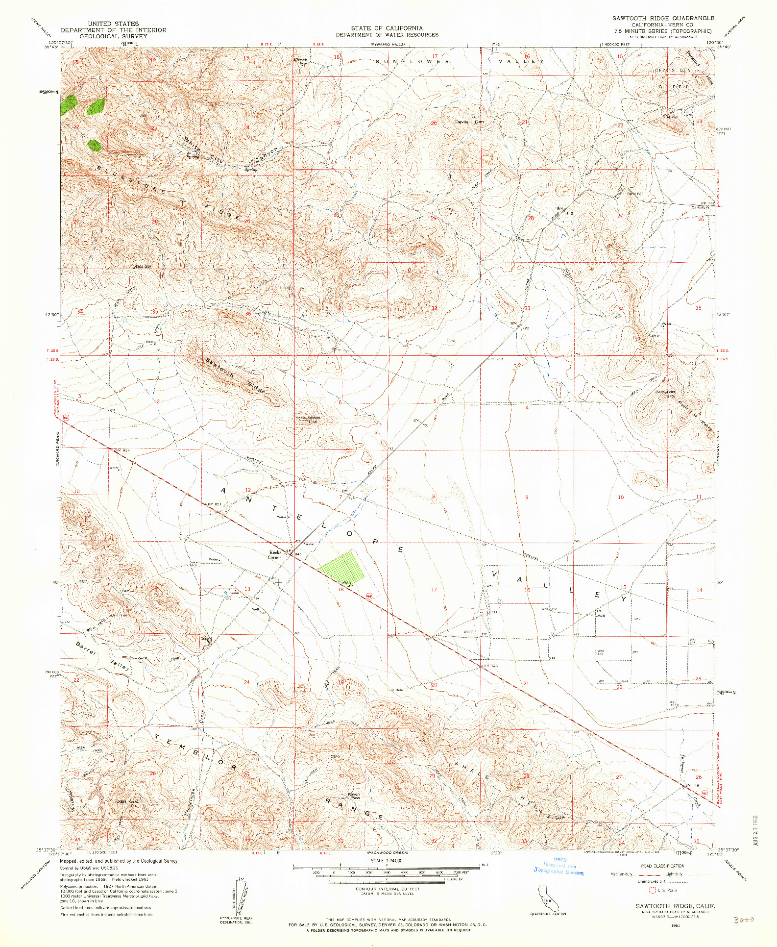 USGS 1:24000-SCALE QUADRANGLE FOR SAWTOOTH RIDGE, CA 1961