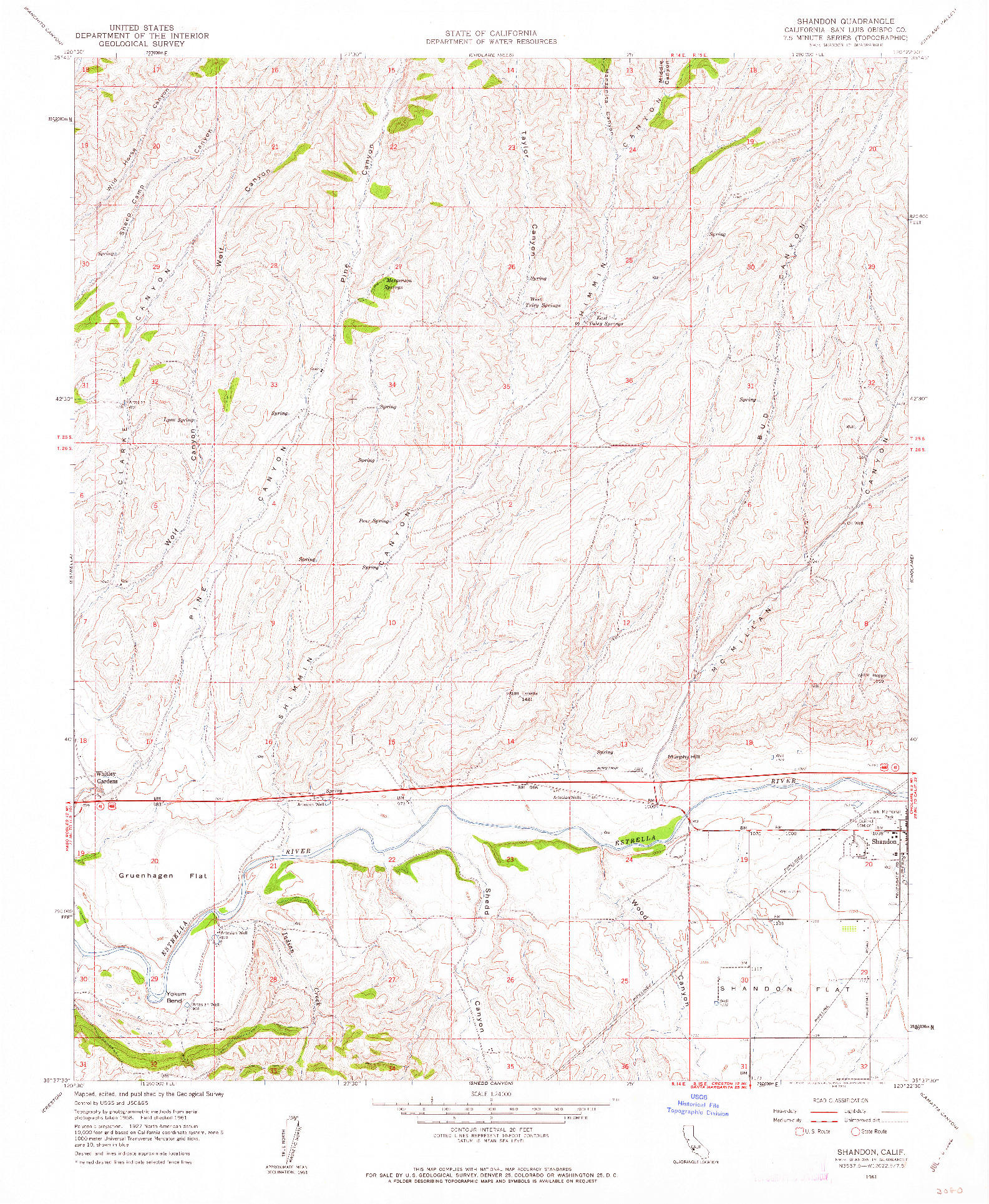 USGS 1:24000-SCALE QUADRANGLE FOR SHANDON, CA 1961