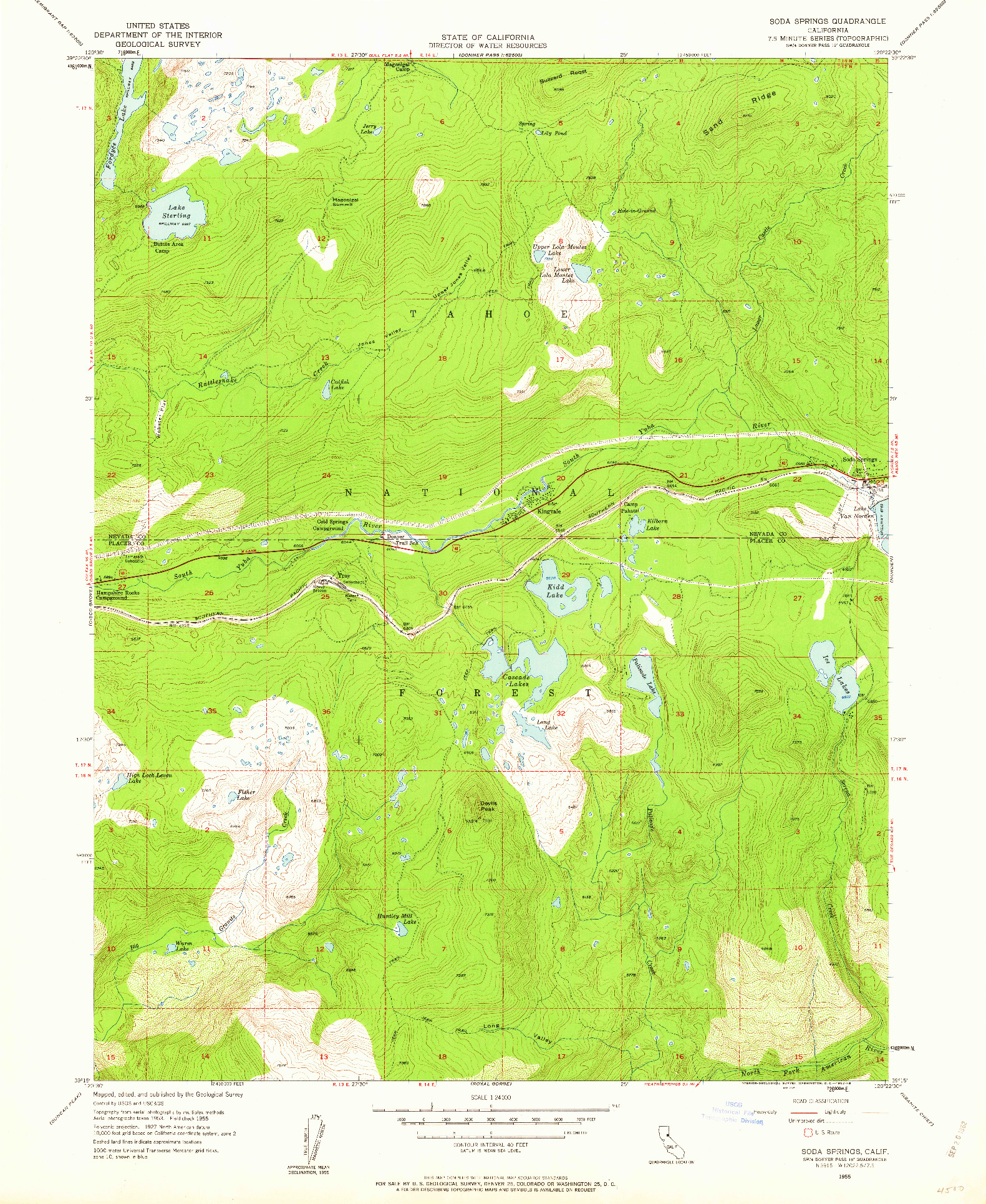 USGS 1:24000-SCALE QUADRANGLE FOR SODA SPRINGS, CA 1955