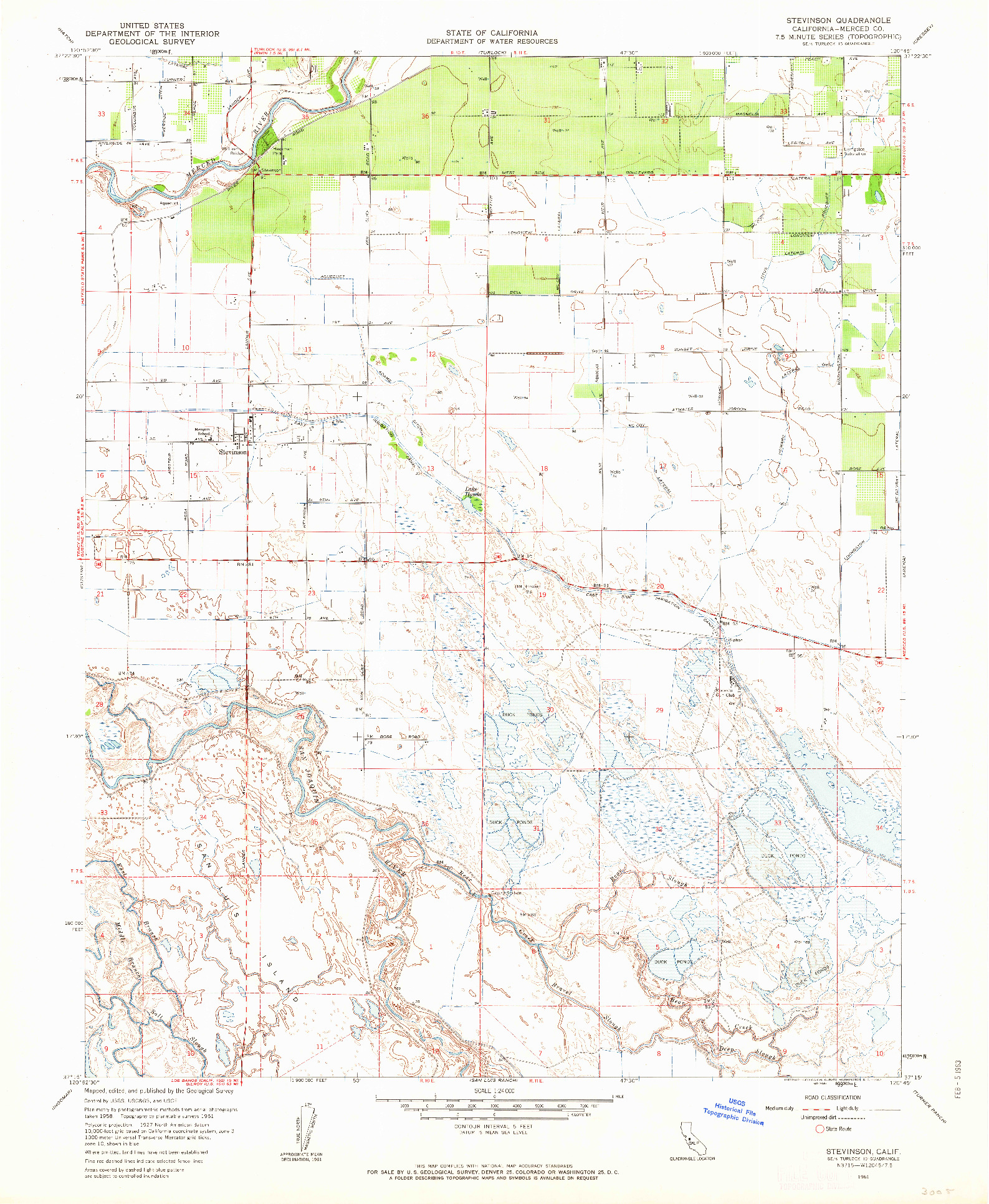 USGS 1:24000-SCALE QUADRANGLE FOR STEVINSON, CA 1961
