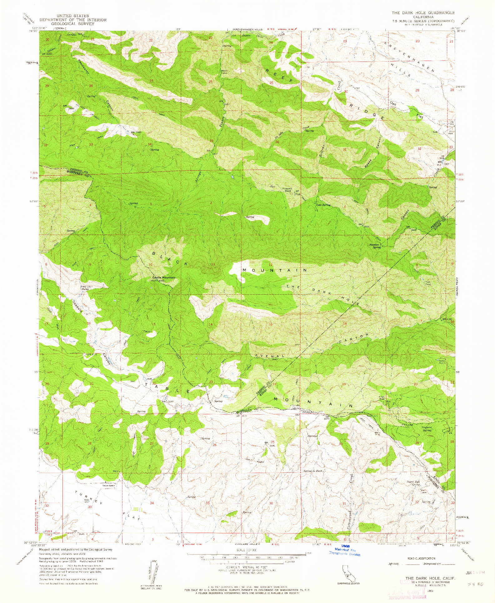 USGS 1:24000-SCALE QUADRANGLE FOR THE DARK HOLE, CA 1961