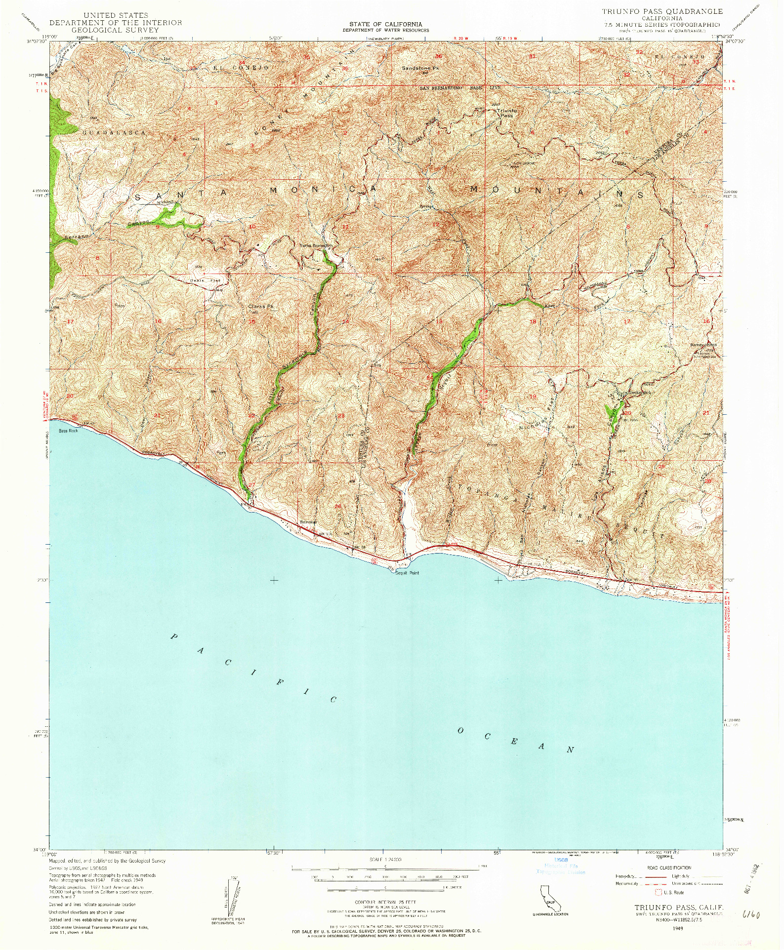 USGS 1:24000-SCALE QUADRANGLE FOR TRIUNFO PASS, CA 1949