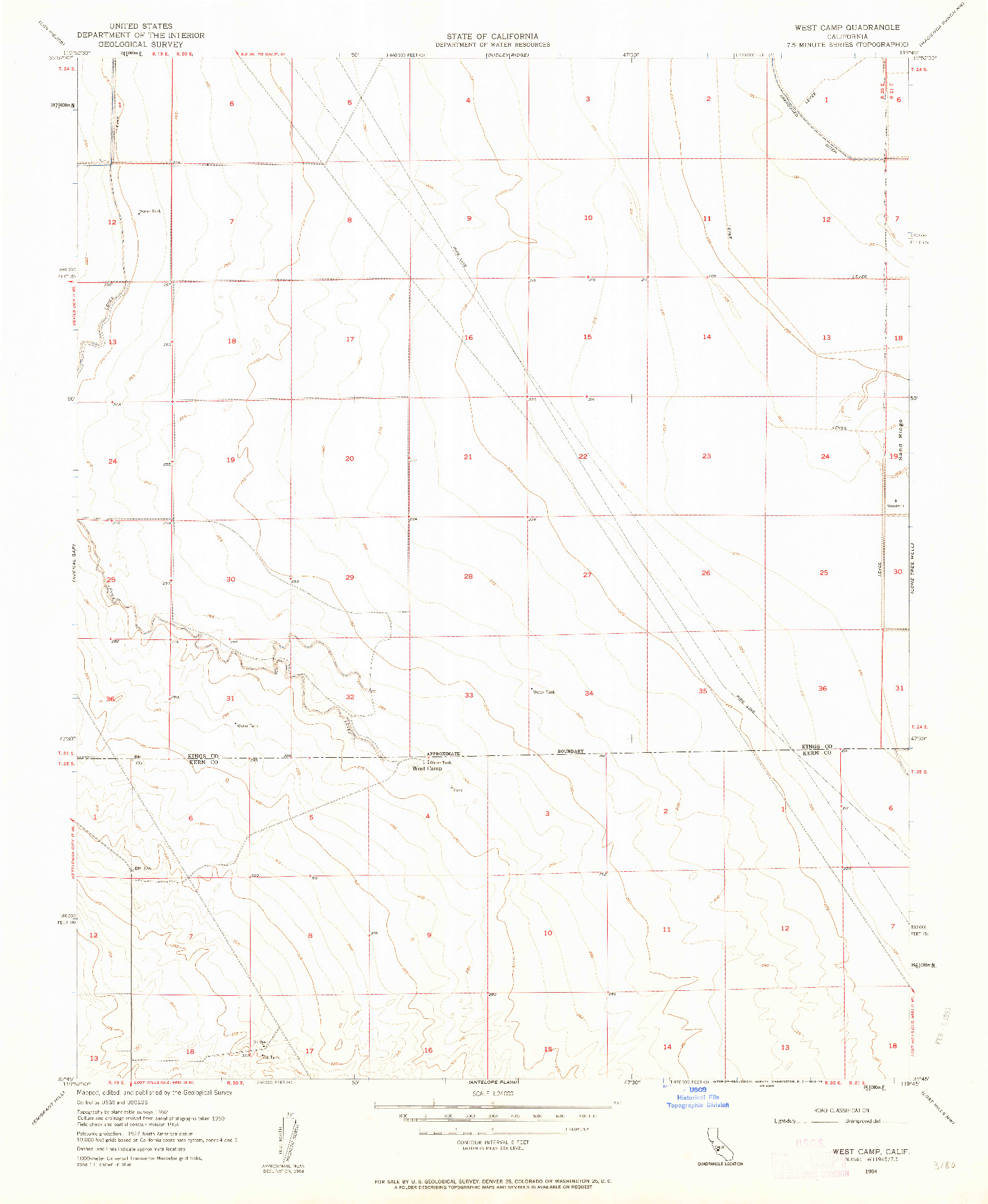 USGS 1:24000-SCALE QUADRANGLE FOR WEST CAMP, CA 1954