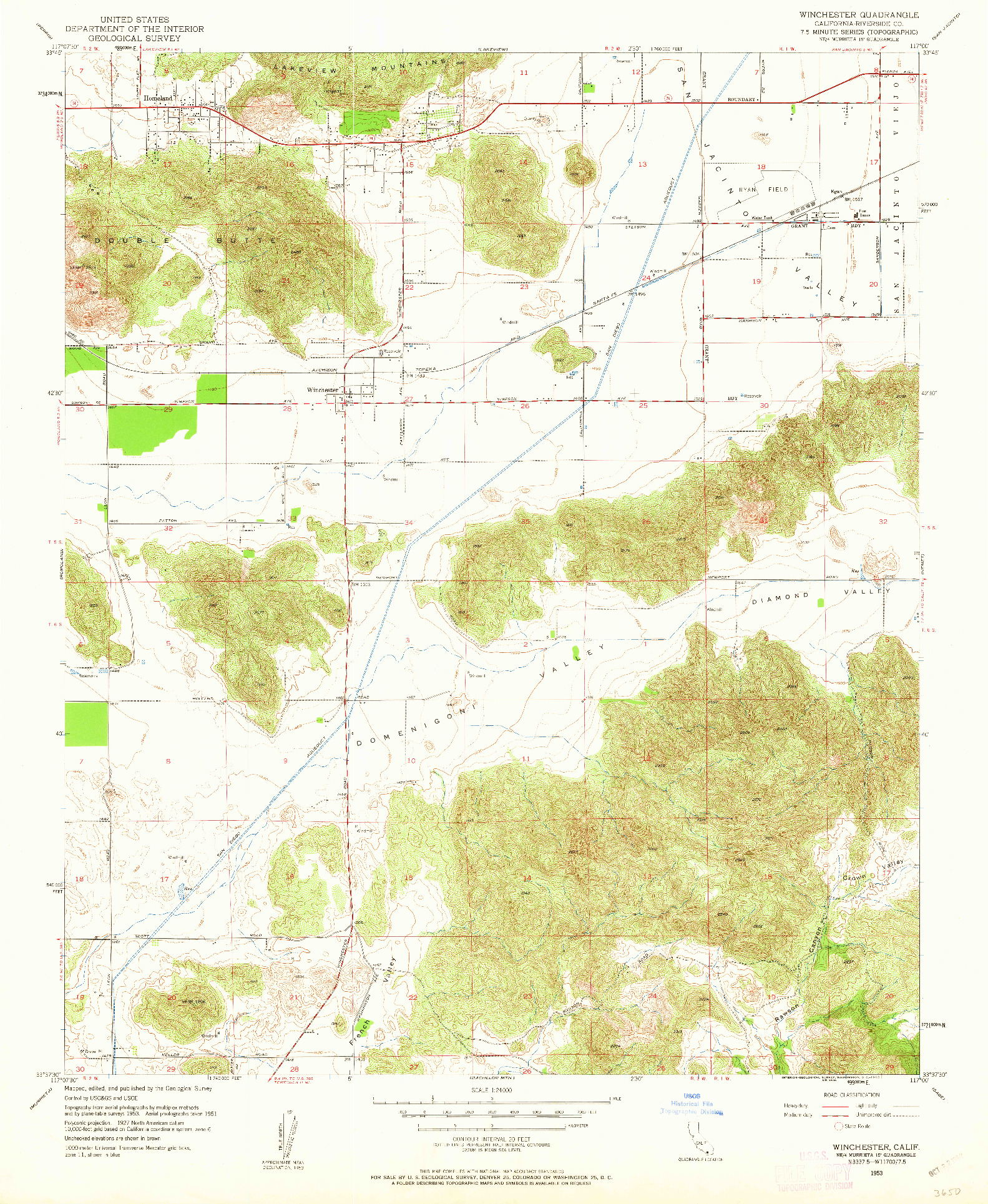 USGS 1:24000-SCALE QUADRANGLE FOR WINCHESTER, CA 1953