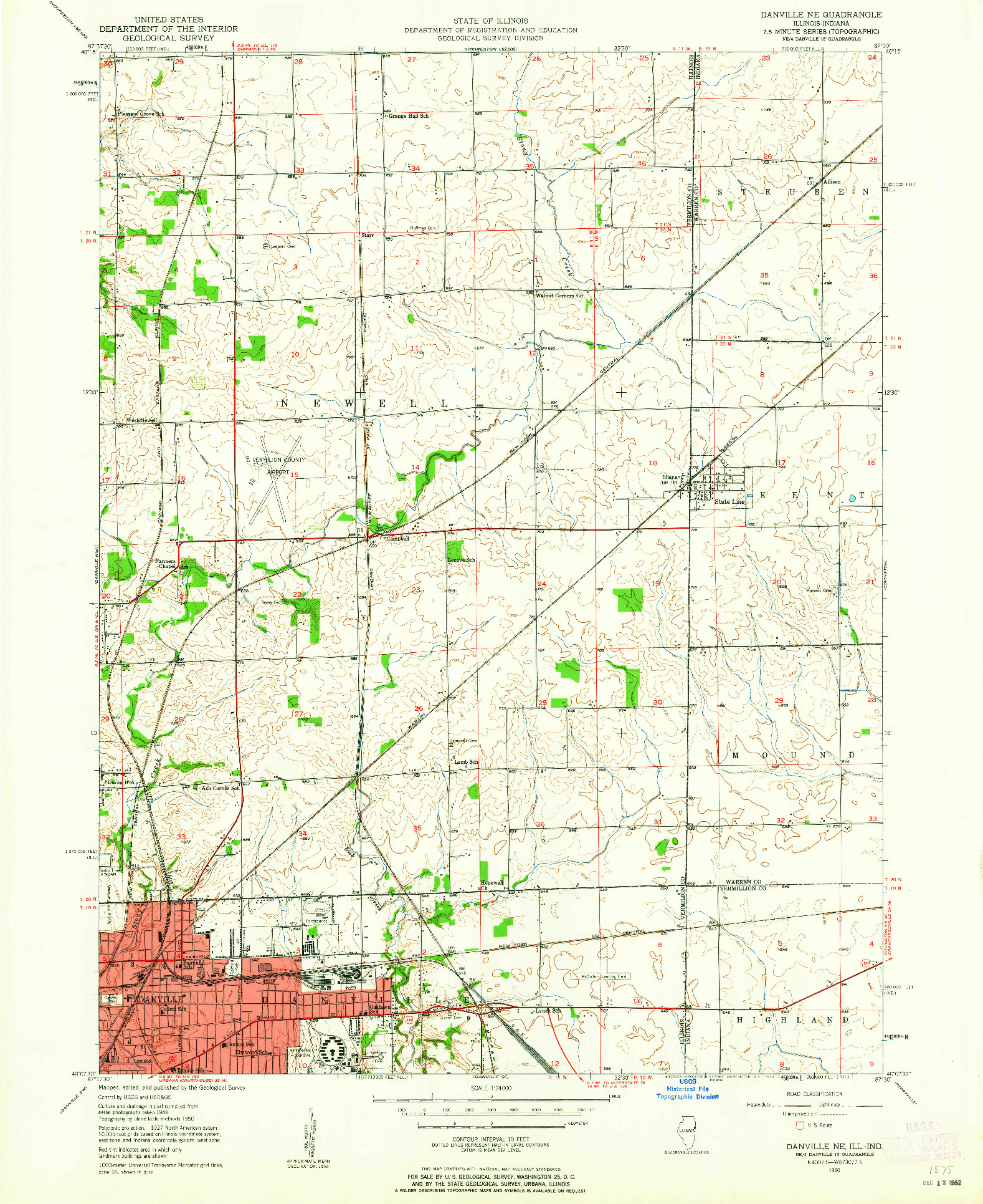 USGS 1:24000-SCALE QUADRANGLE FOR DANVILLE NE, IL 1950