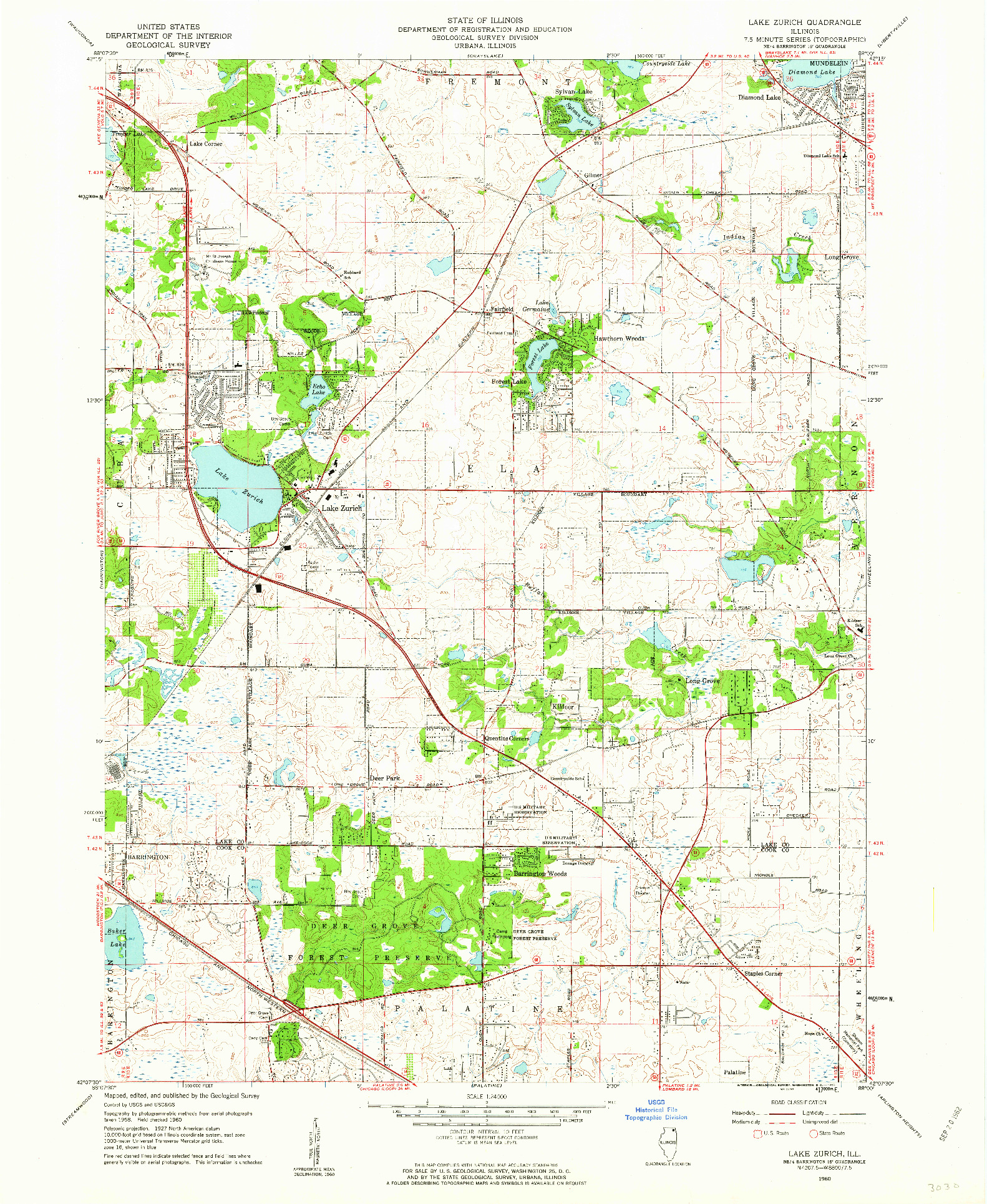 USGS 1:24000-SCALE QUADRANGLE FOR LAKE ZURICH, IL 1960
