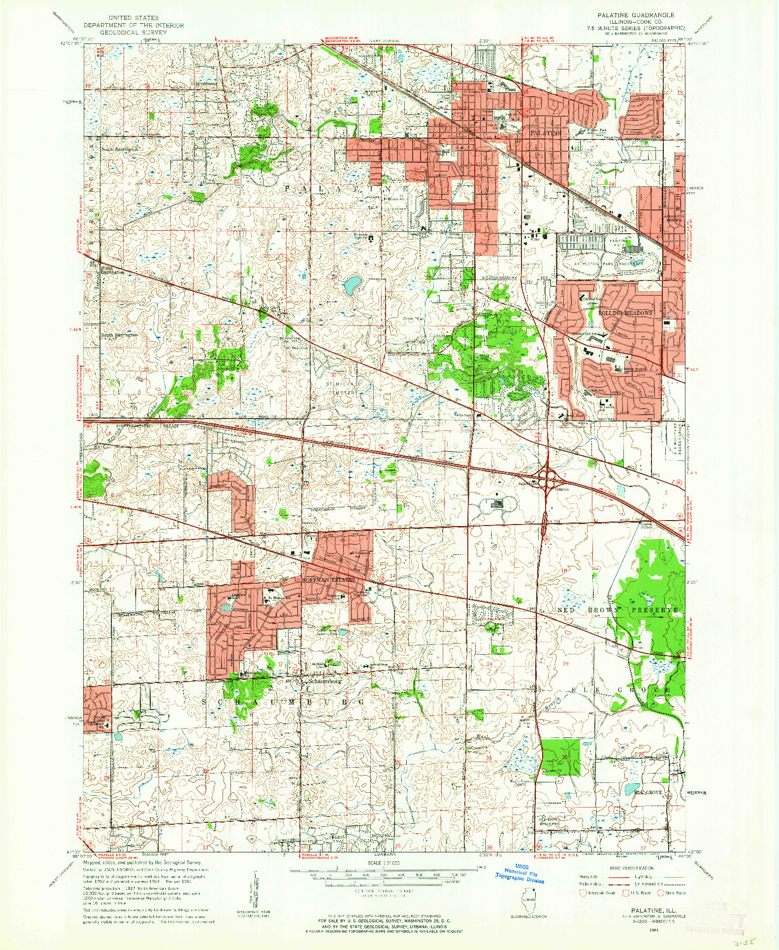 USGS 1:24000-SCALE QUADRANGLE FOR PALATINE, IL 1961