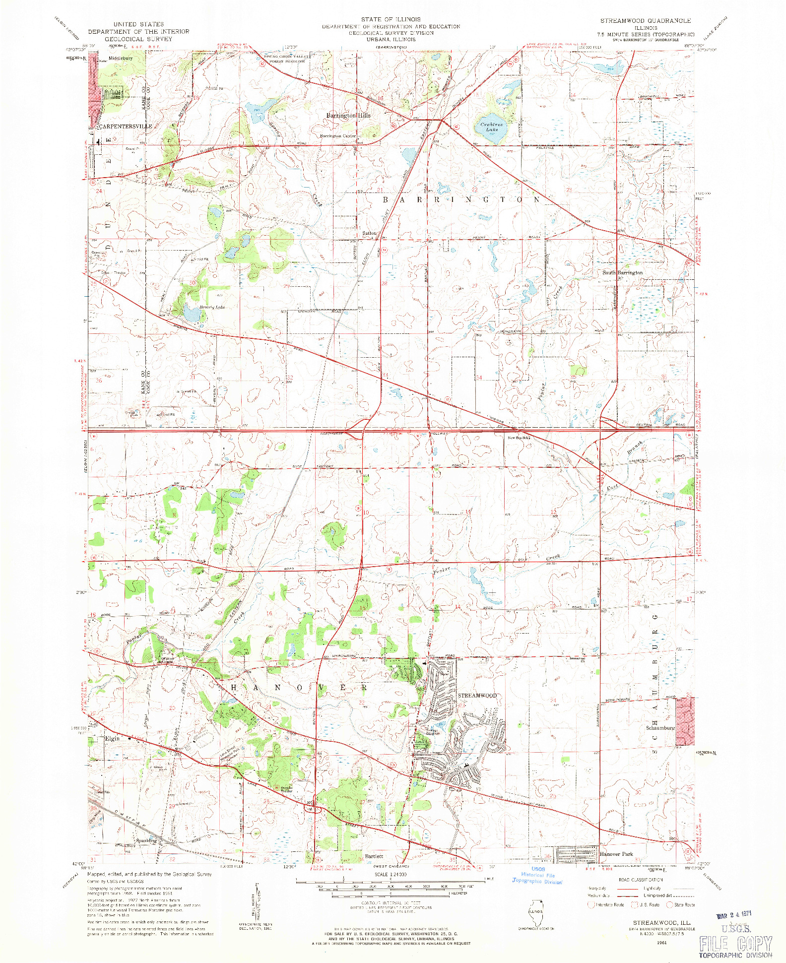 USGS 1:24000-SCALE QUADRANGLE FOR STREAMWOOD, IL 1961