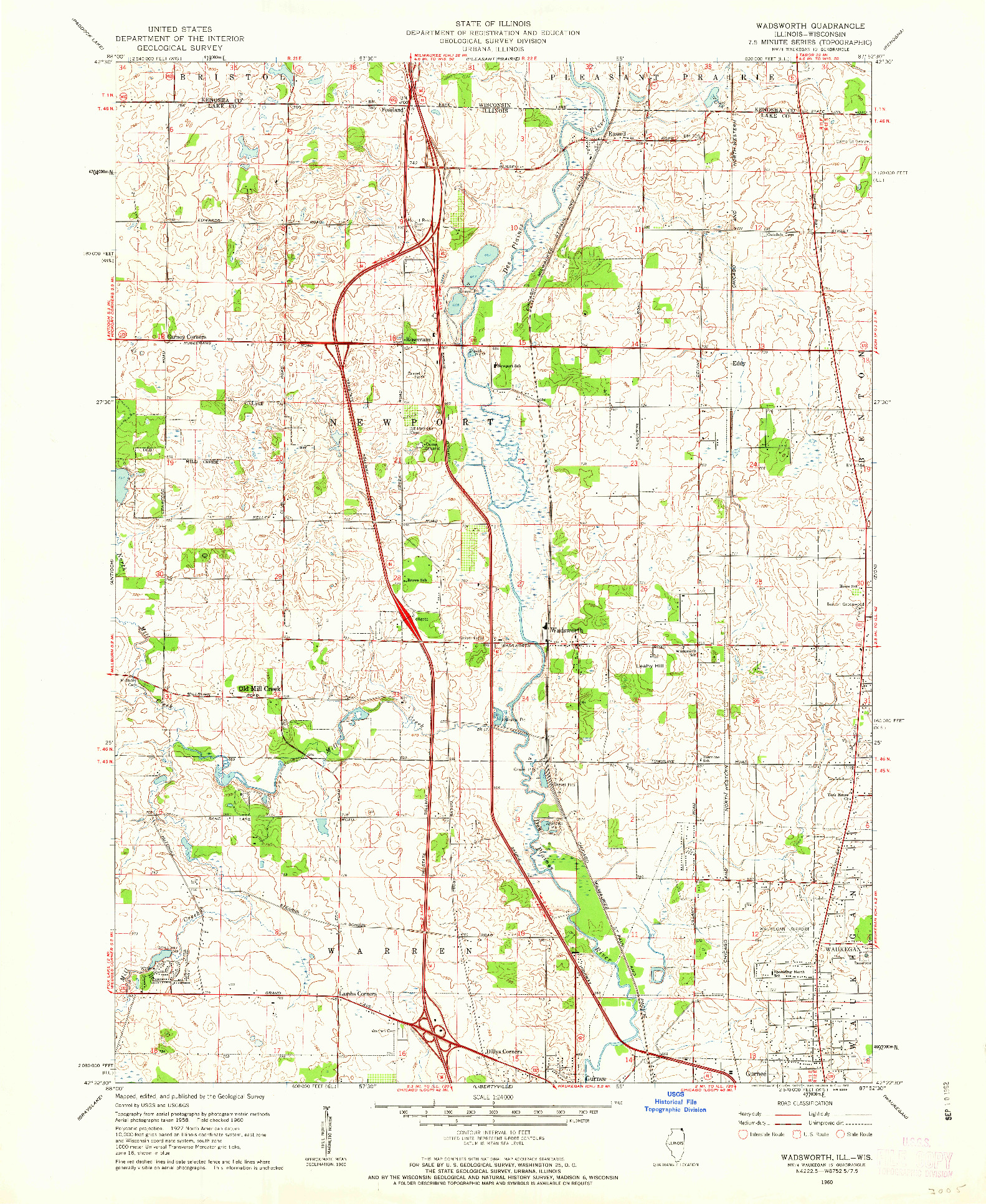 USGS 1:24000-SCALE QUADRANGLE FOR WADSWORTH, IL 1960