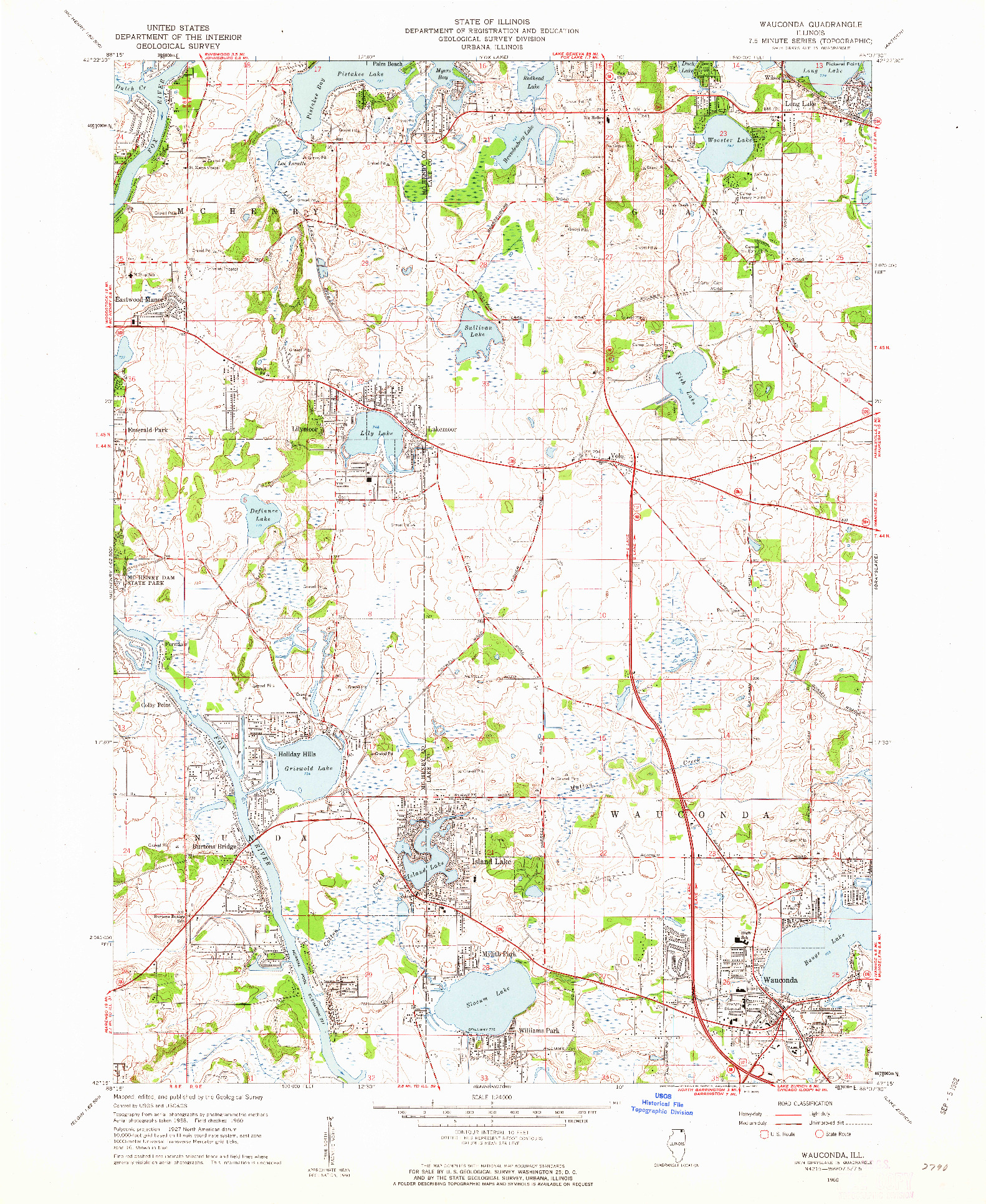 USGS 1:24000-SCALE QUADRANGLE FOR WAUCONDA, IL 1960