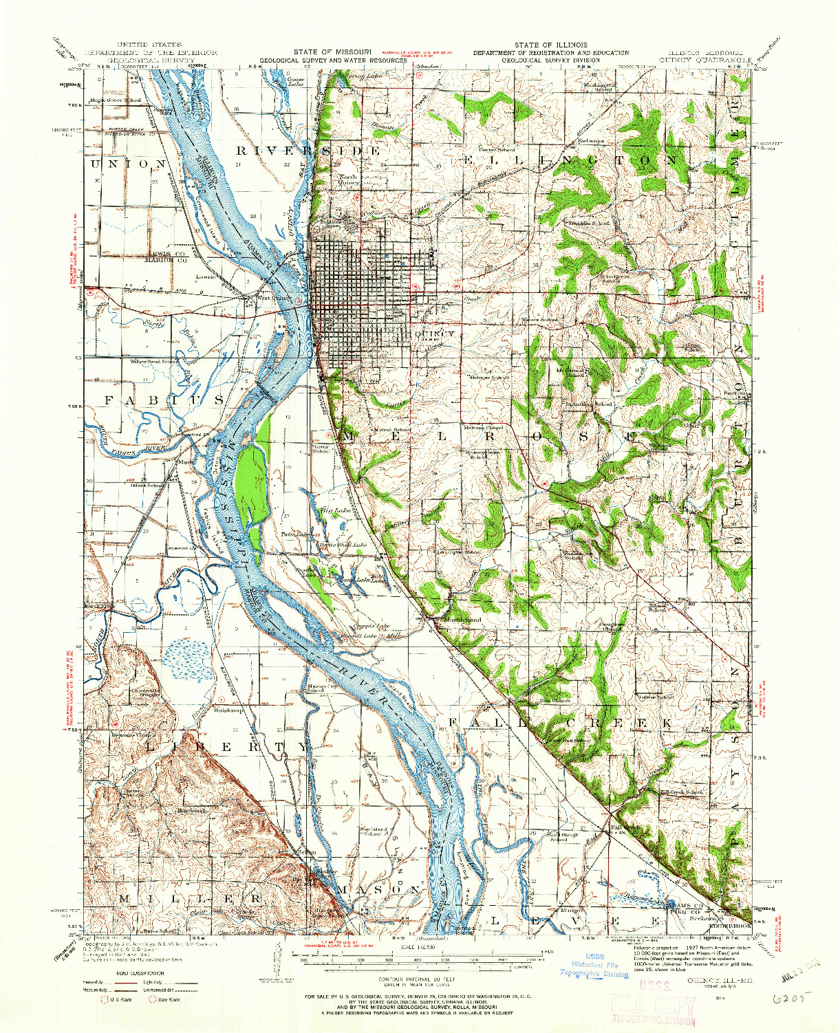 USGS 1:62500-SCALE QUADRANGLE FOR QUINCY, IL 1944