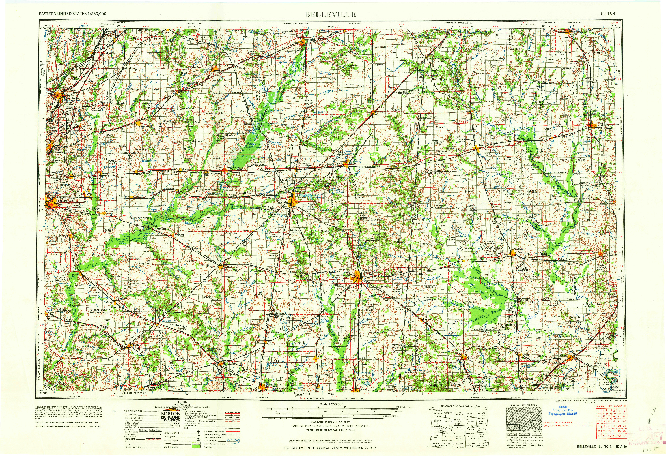 USGS 1:250000-SCALE QUADRANGLE FOR BELLEVILLE, IL 1962
