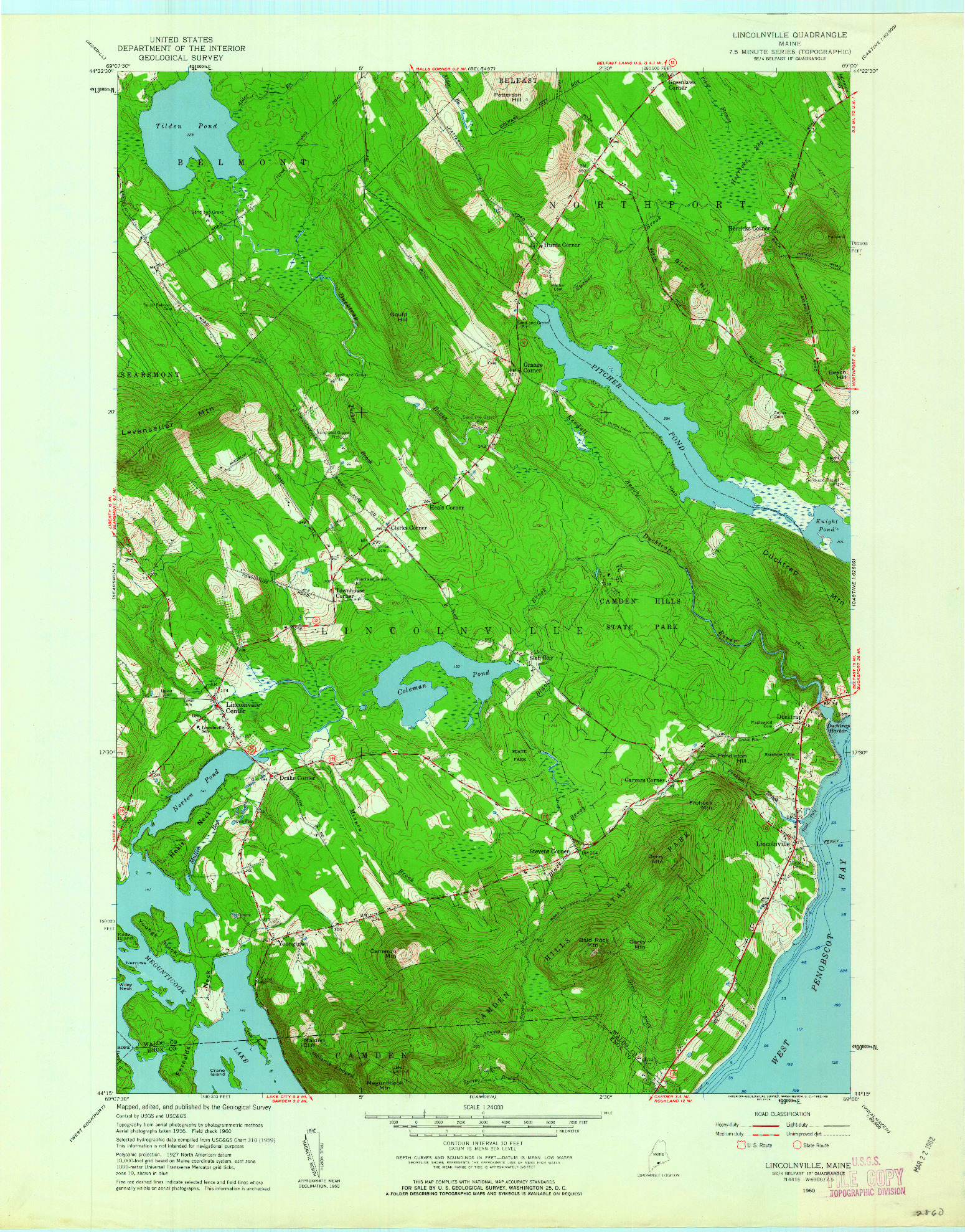 USGS 1:24000-SCALE QUADRANGLE FOR LINCOLNVILLE, ME 1960