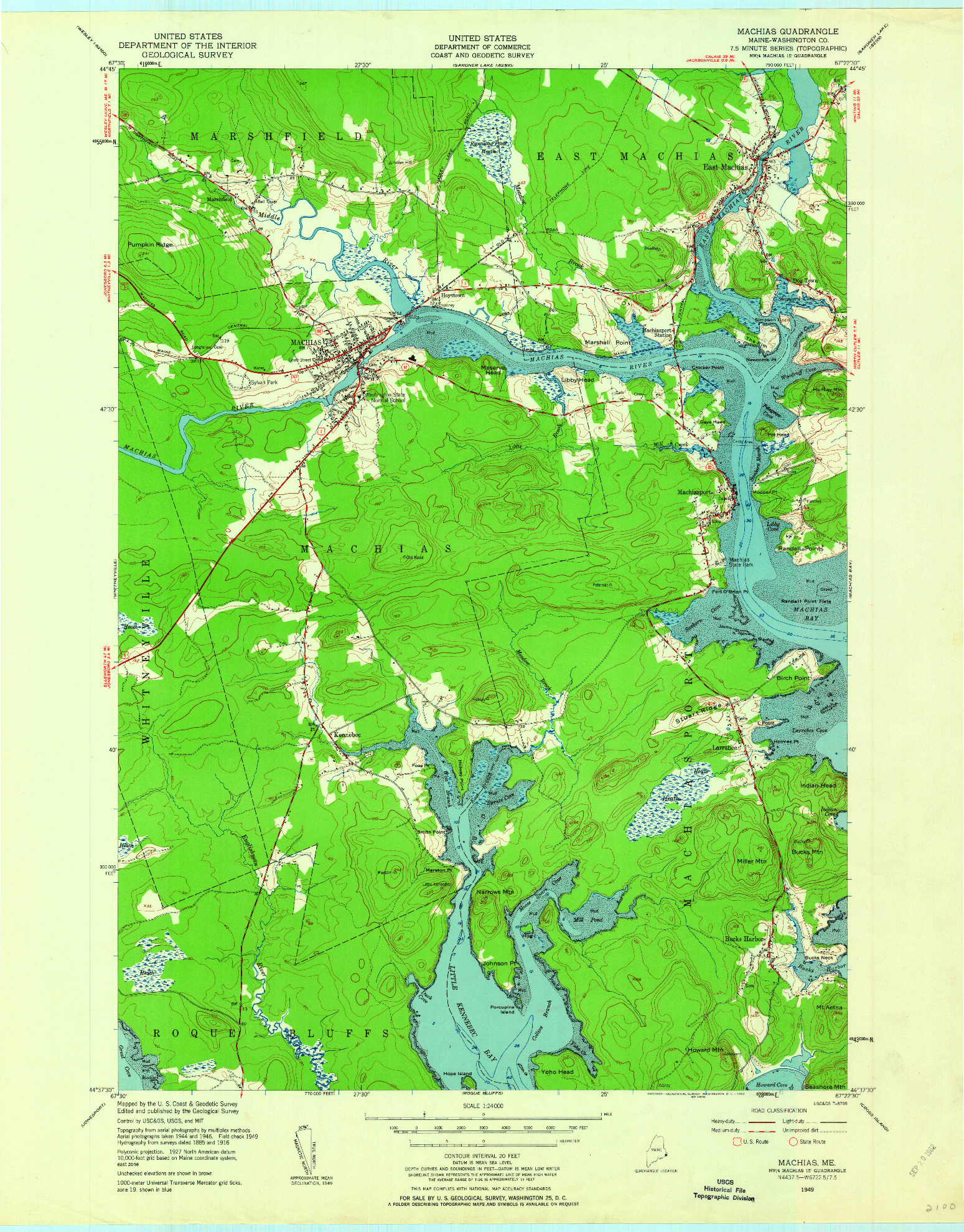 USGS 1:24000-SCALE QUADRANGLE FOR MACHIAS, ME 1949