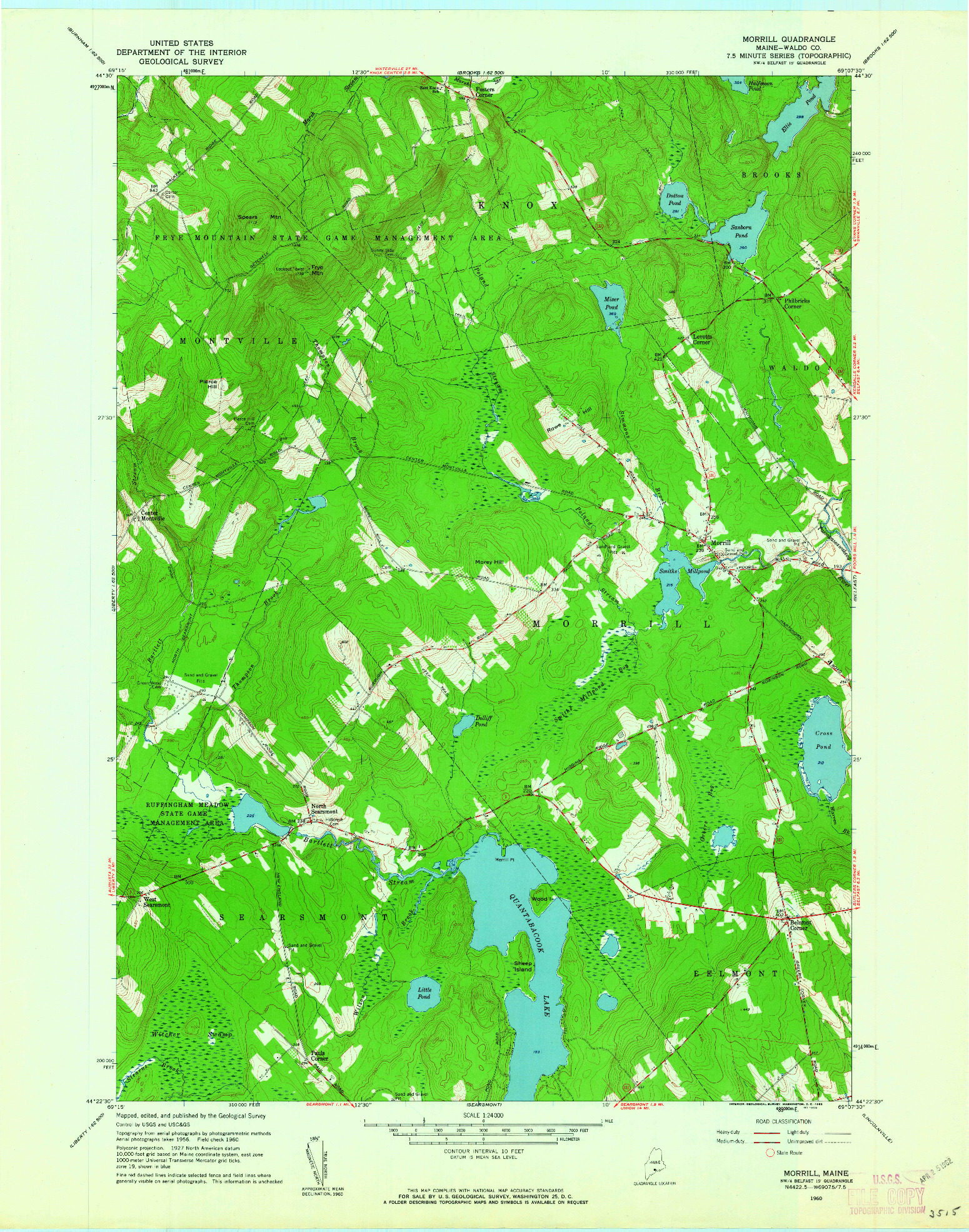 USGS 1:24000-SCALE QUADRANGLE FOR MORRILL, ME 1960