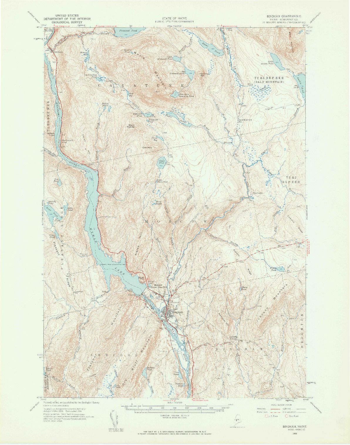 USGS 1:62500-SCALE QUADRANGLE FOR BINGHAM, ME 1956