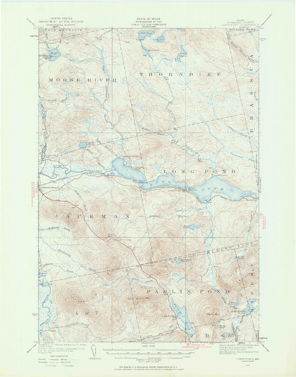 USGS 1:62500-SCALE QUADRANGLE FOR LONG POND, ME 1922