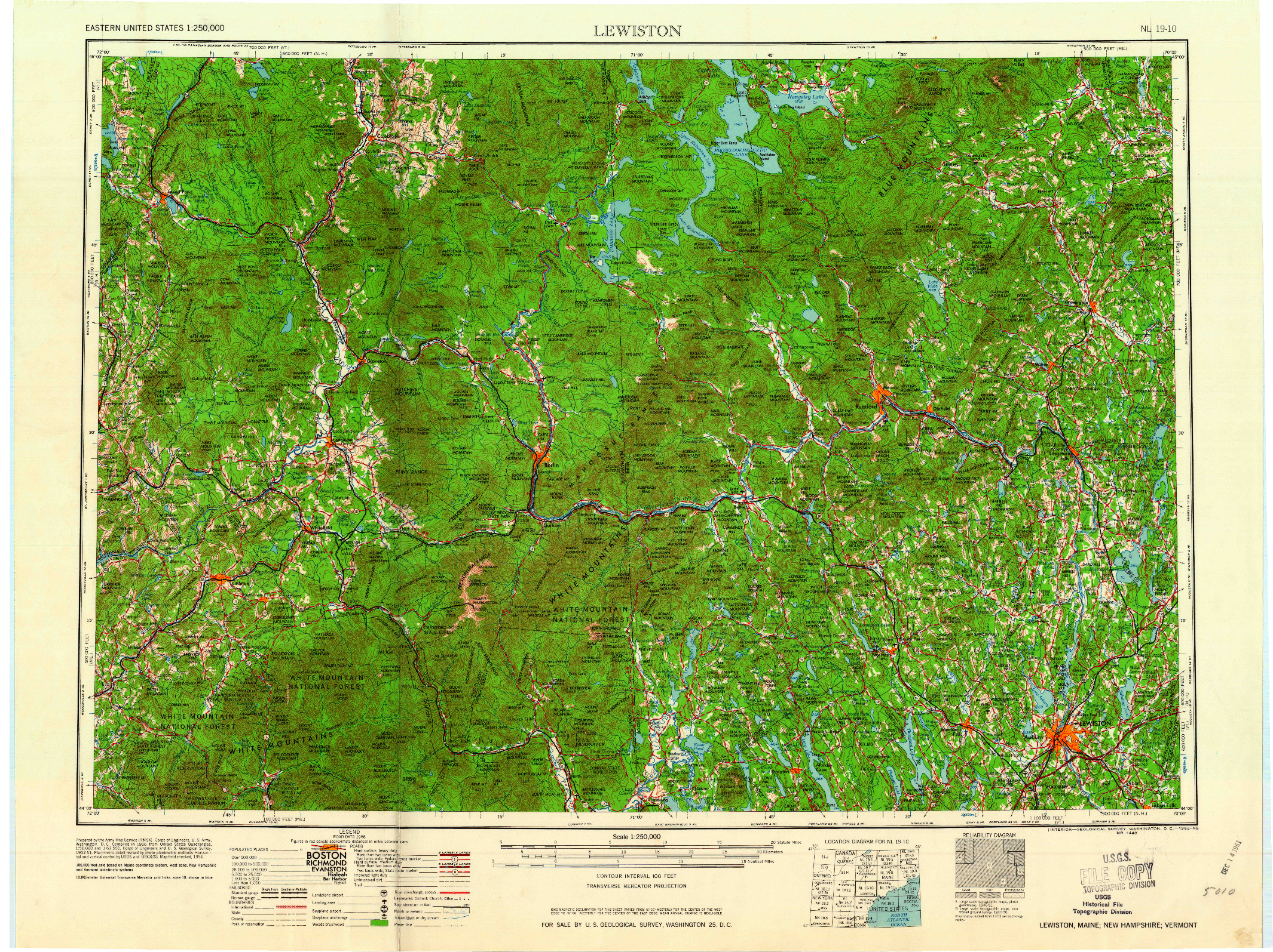 USGS 1:250000-SCALE QUADRANGLE FOR LEWISTON, ME 1962