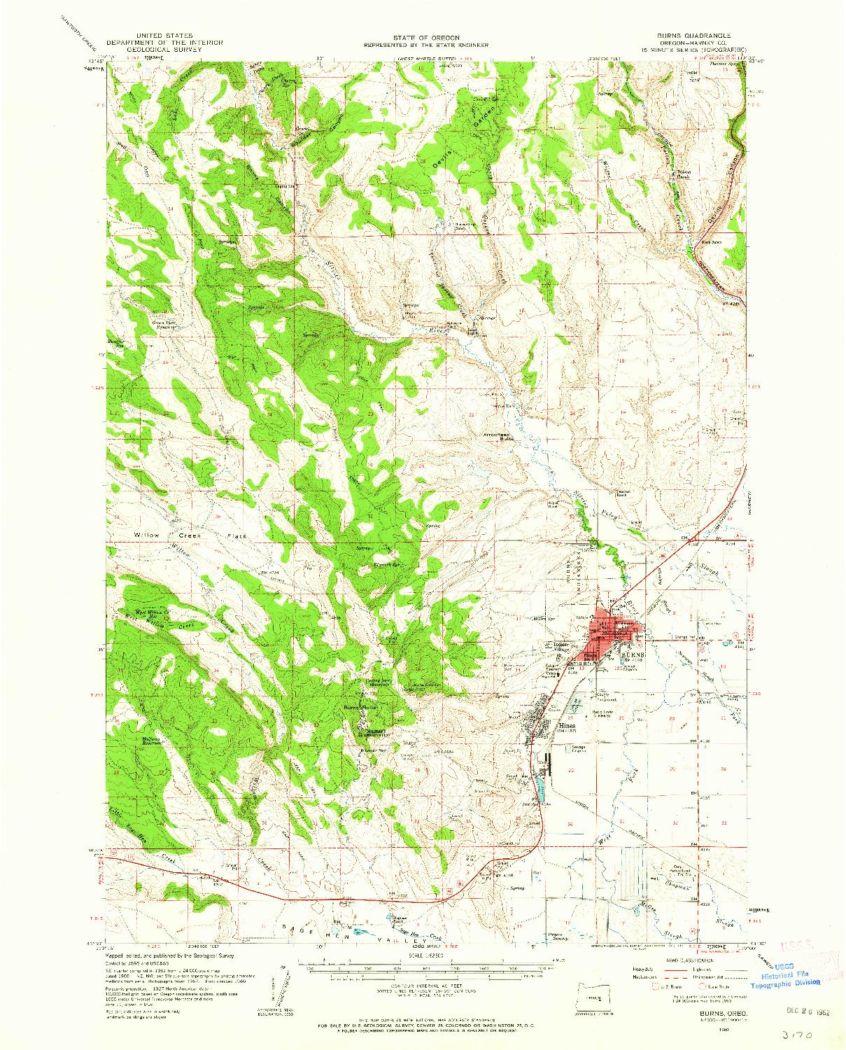 USGS 1:62500-SCALE QUADRANGLE FOR BURNS, OR 1960