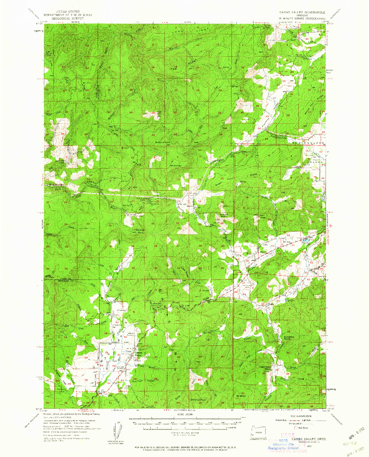 USGS 1:62500-SCALE QUADRANGLE FOR CAMAS VALLEY, OR 1955