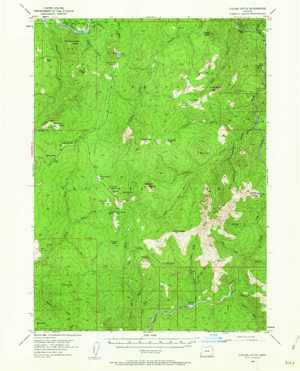 USGS 1:62500-SCALE QUADRANGLE FOR COLLIER BUTTE, OR 1954