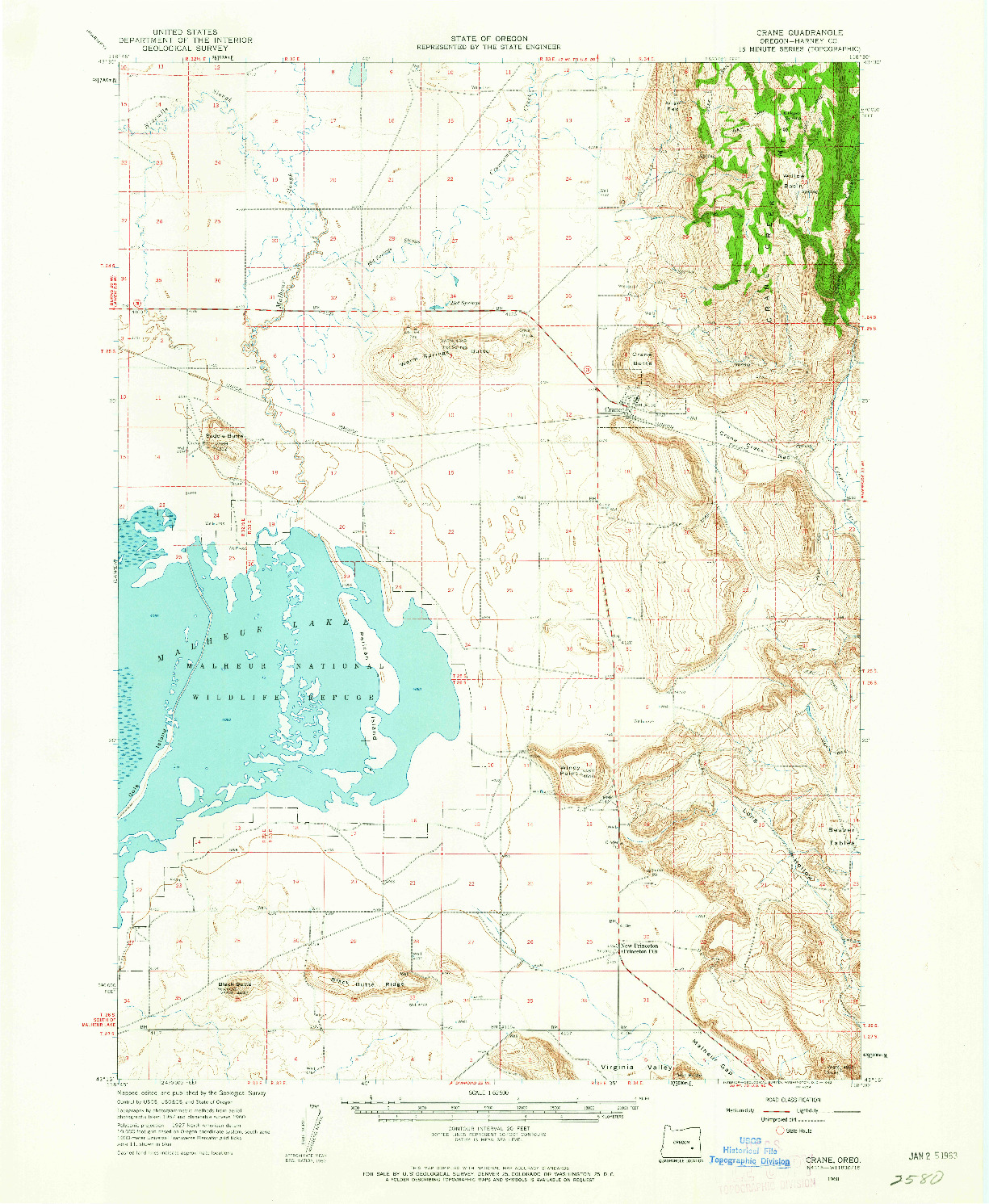 USGS 1:62500-SCALE QUADRANGLE FOR CRANE, OR 1960