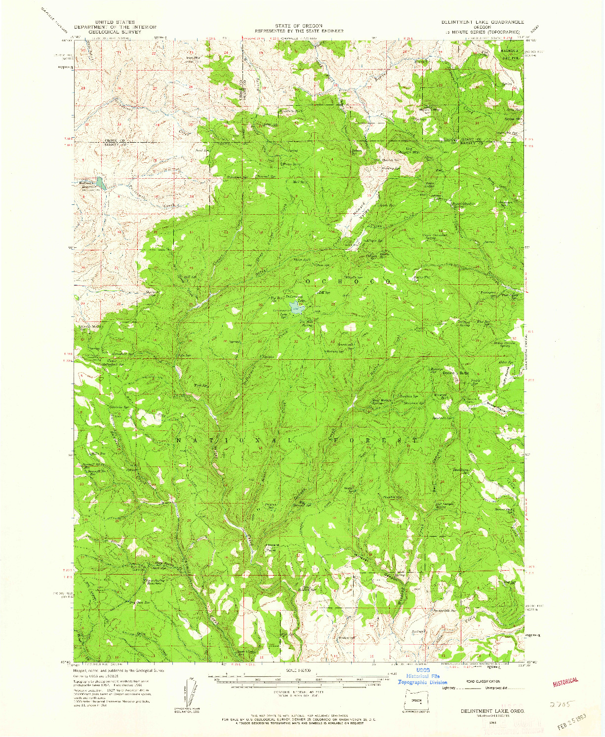USGS 1:62500-SCALE QUADRANGLE FOR DELINTMENT LAKE, OR 1961