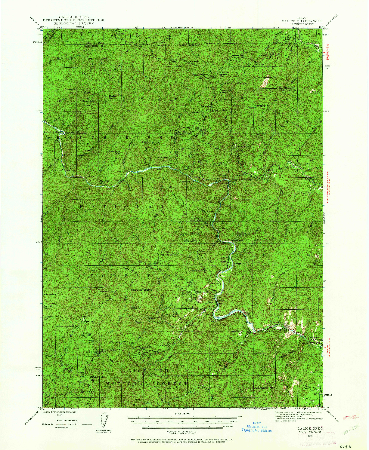 USGS 1:62500-SCALE QUADRANGLE FOR GALICE, OR 1946