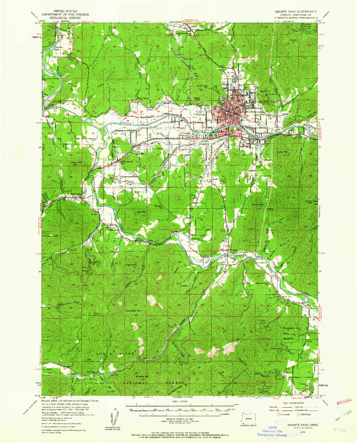 USGS 1:62500-SCALE QUADRANGLE FOR GRANTS PASS, OR 1954