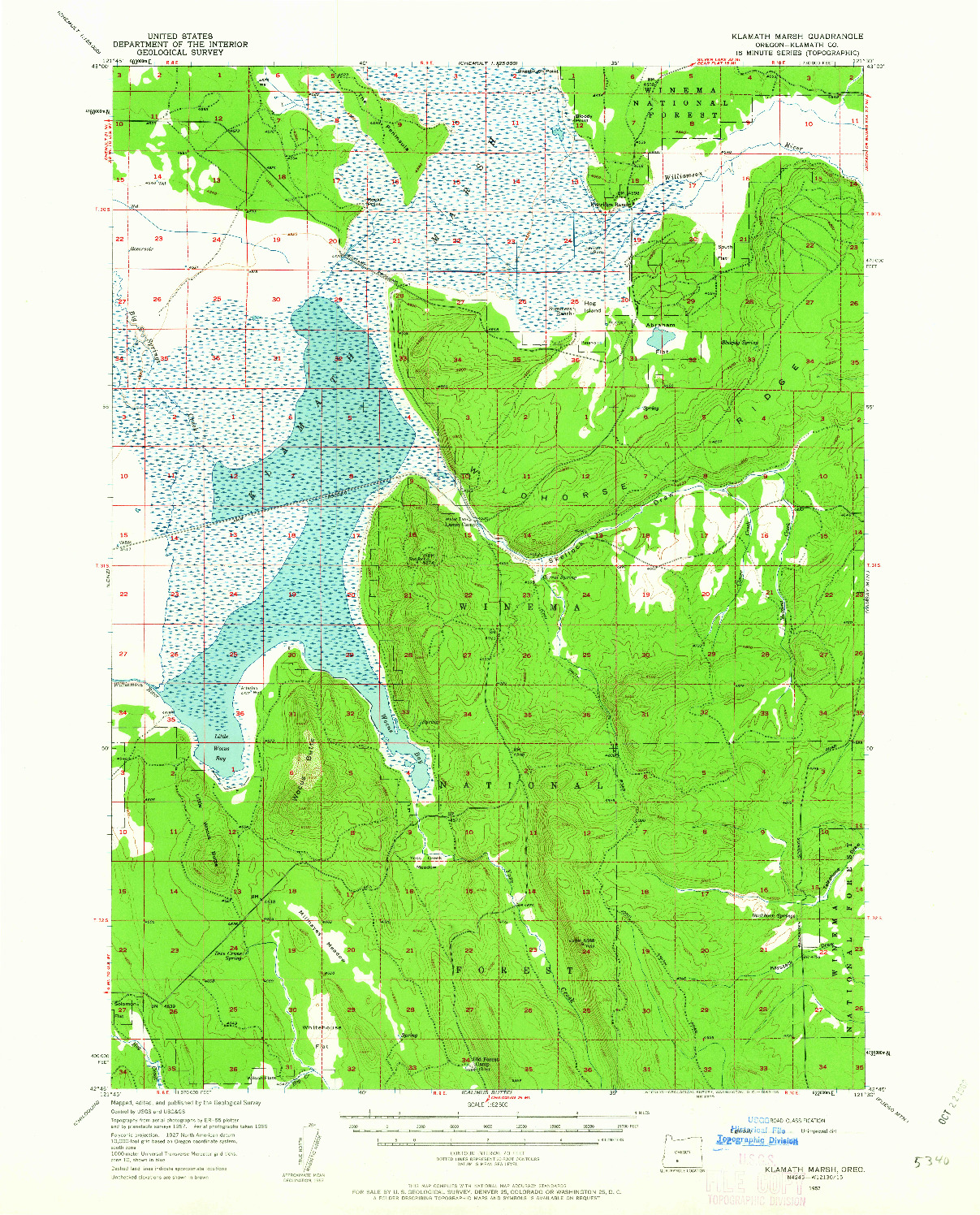 USGS 1:62500-SCALE QUADRANGLE FOR KLAMATH MARSH, OR 1957