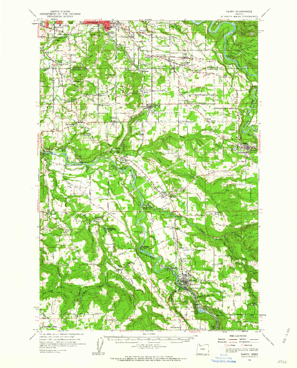 USGS 1:62500-SCALE QUADRANGLE FOR SANDY, OR 1961