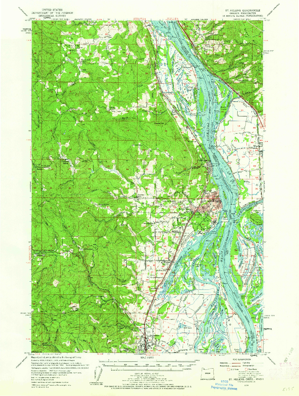 USGS 1:62500-SCALE QUADRANGLE FOR ST HELENS, OR 1954