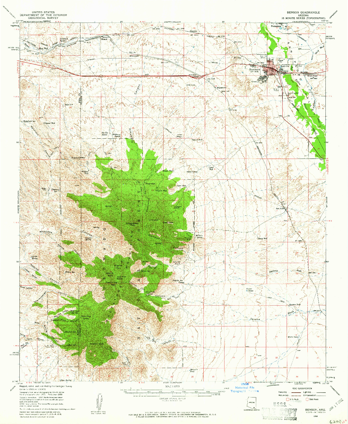 USGS 1:62500-SCALE QUADRANGLE FOR BENSON, AZ 1958