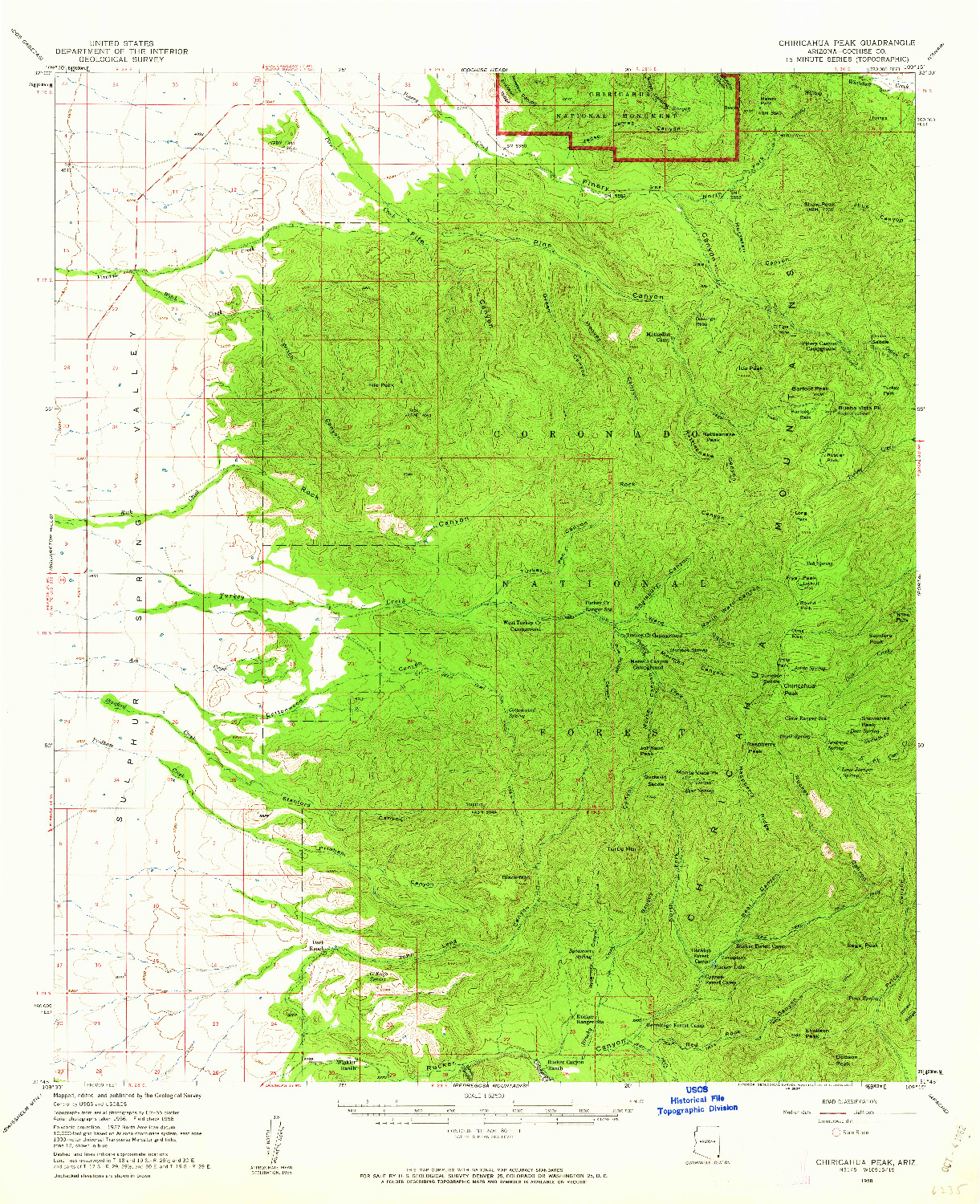 USGS 1:62500-SCALE QUADRANGLE FOR CHIRICAHUA PEAK, AZ 1958