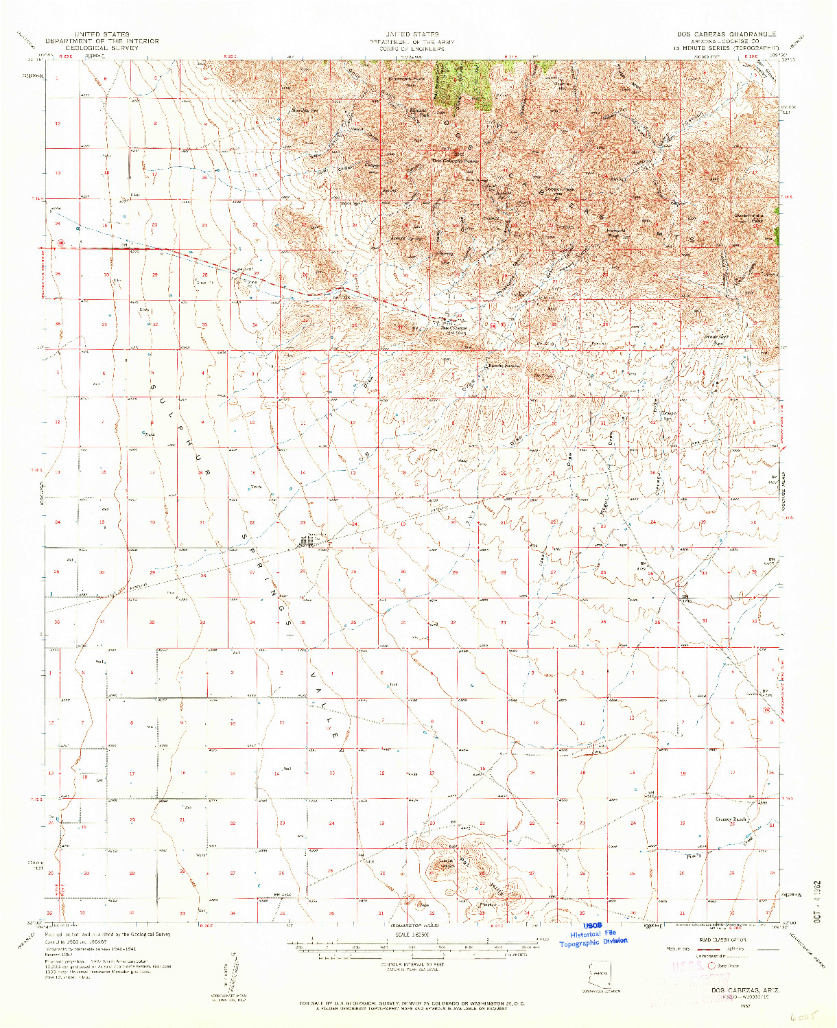 USGS 1:62500-SCALE QUADRANGLE FOR DOS CABEZAS, AZ 1957