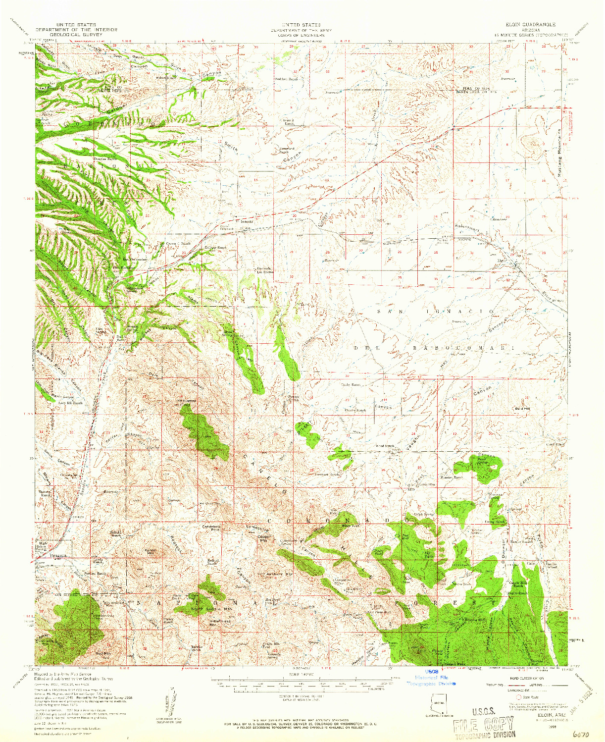 USGS 1:62500-SCALE QUADRANGLE FOR ELGIN, AZ 1958