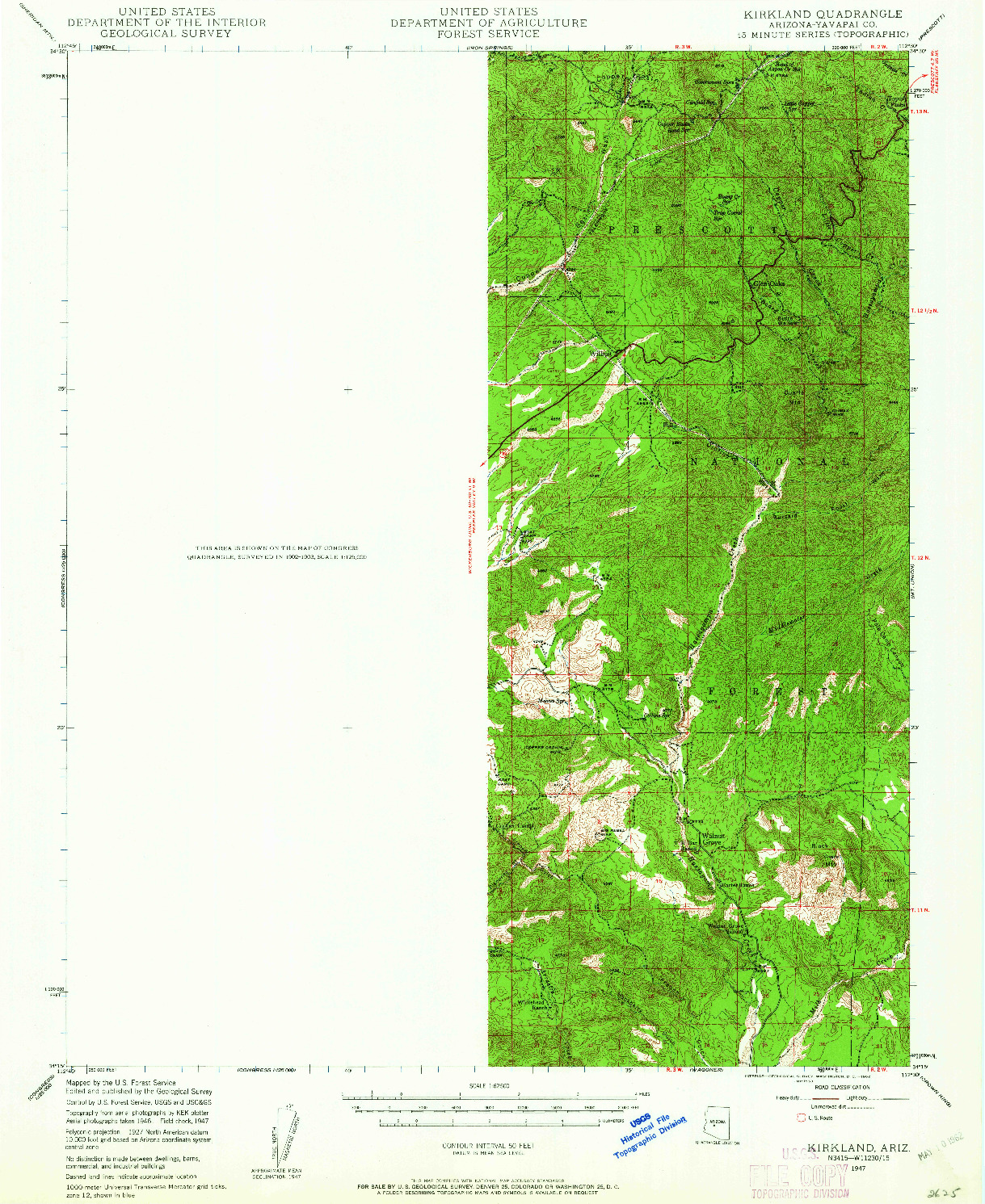 USGS 1:62500-SCALE QUADRANGLE FOR KIRKLAND, AZ 1947