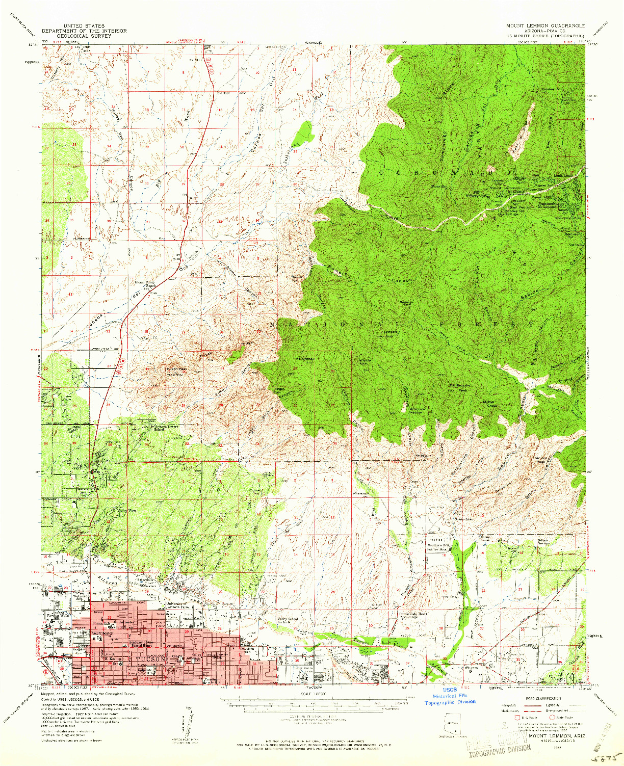 USGS 1:62500-SCALE QUADRANGLE FOR MOUNT LEMMON, AZ 1957