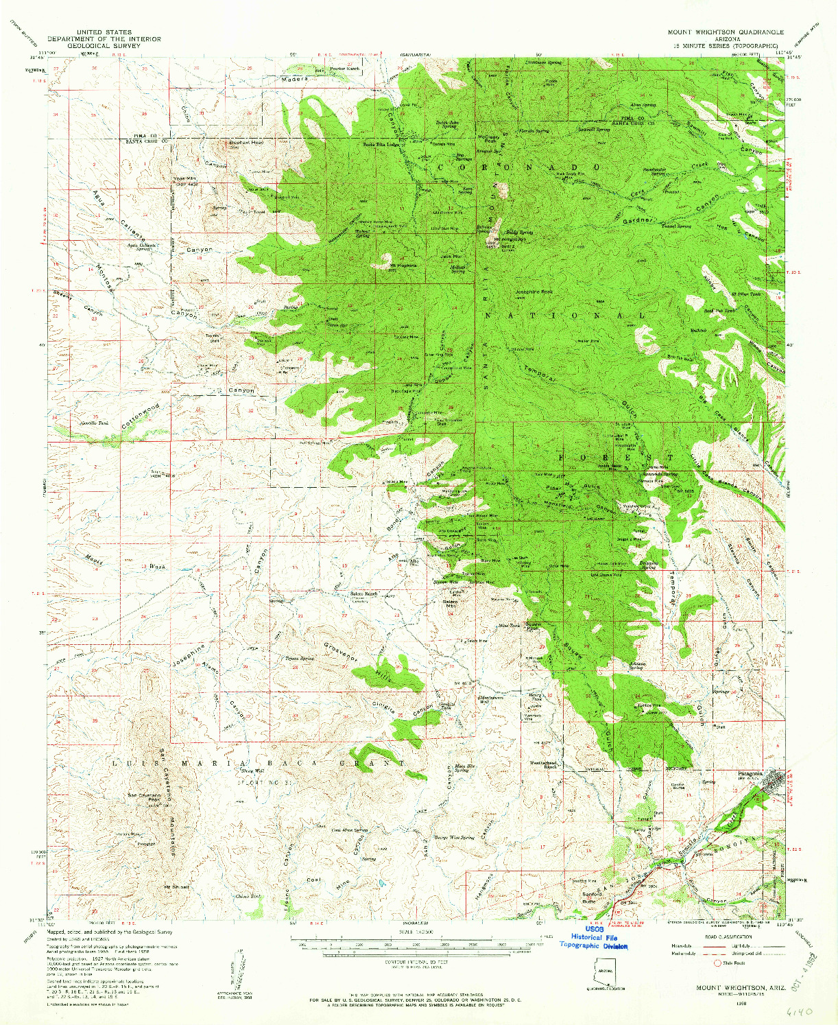 USGS 1:62500-SCALE QUADRANGLE FOR MOUNT WRIGHTSON, AZ 1958