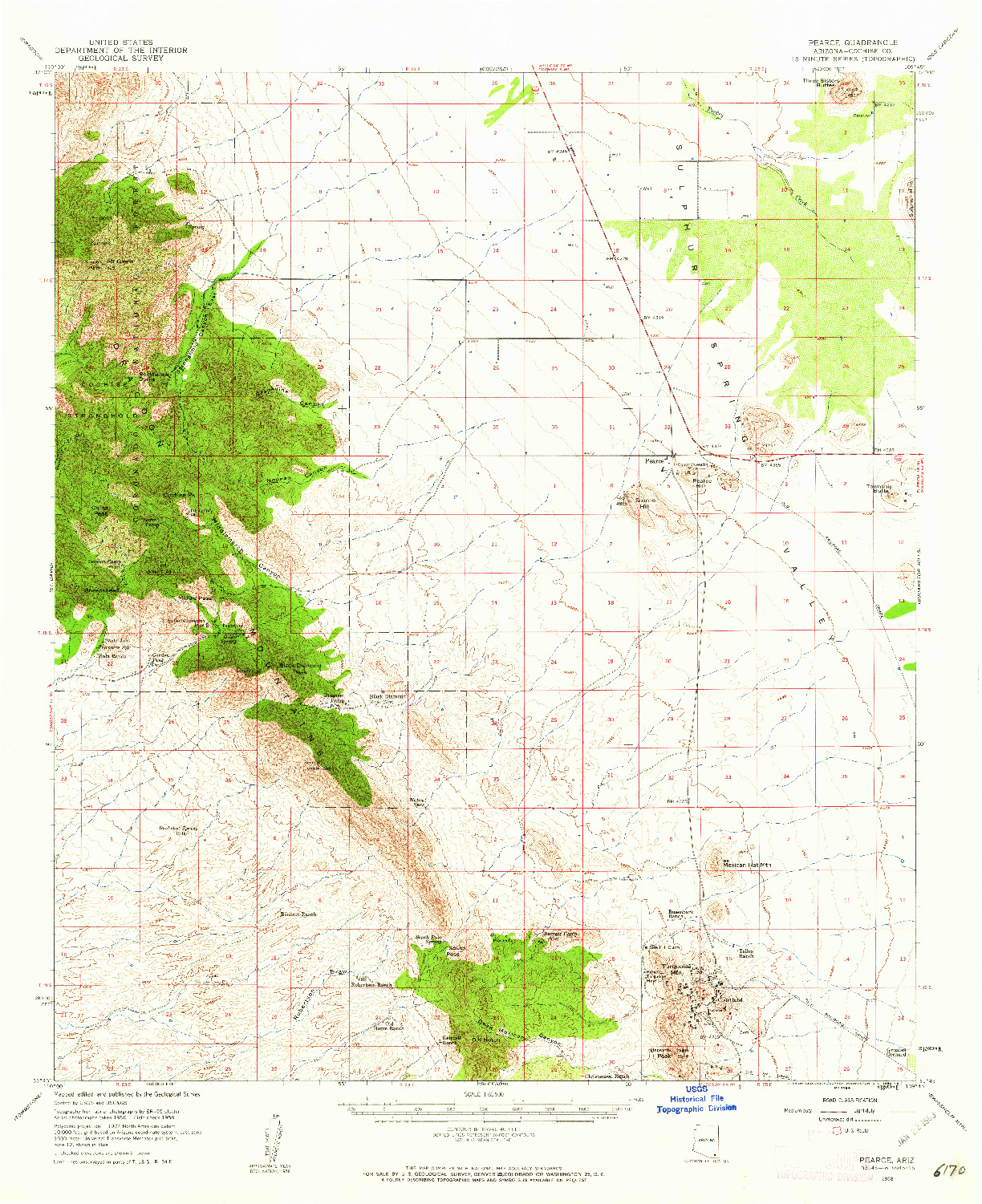 USGS 1:62500-SCALE QUADRANGLE FOR PEARCE, AZ 1958