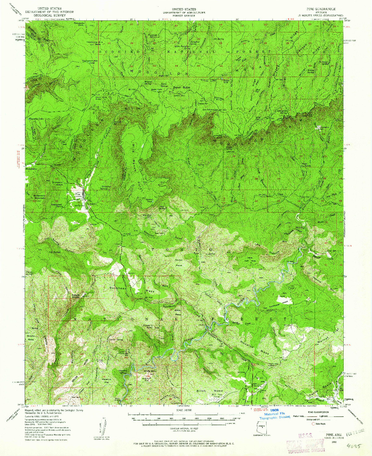 USGS 1:62500-SCALE QUADRANGLE FOR PINE, AZ 1952