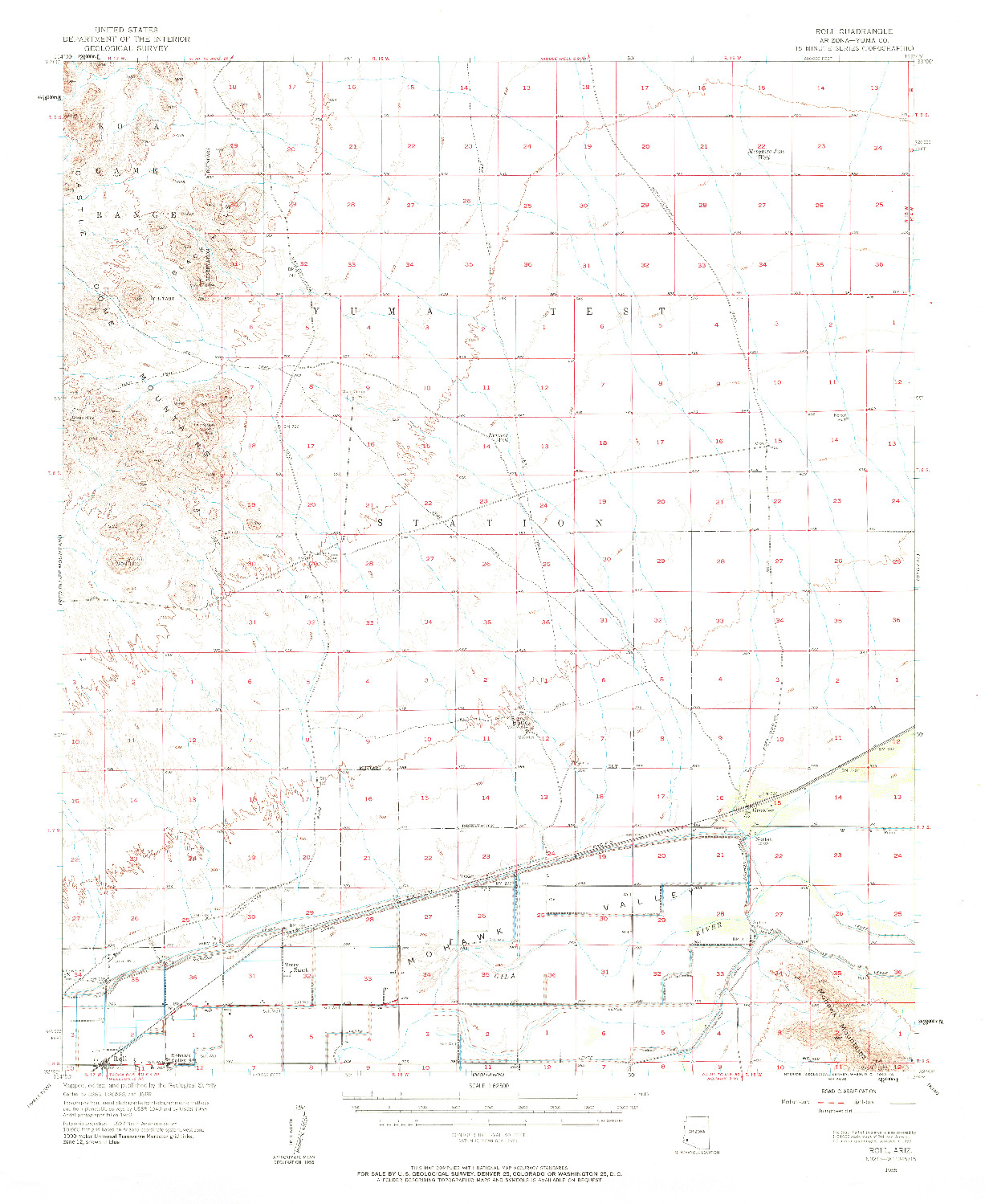 USGS 1:62500-SCALE QUADRANGLE FOR ROLL, AZ 1955
