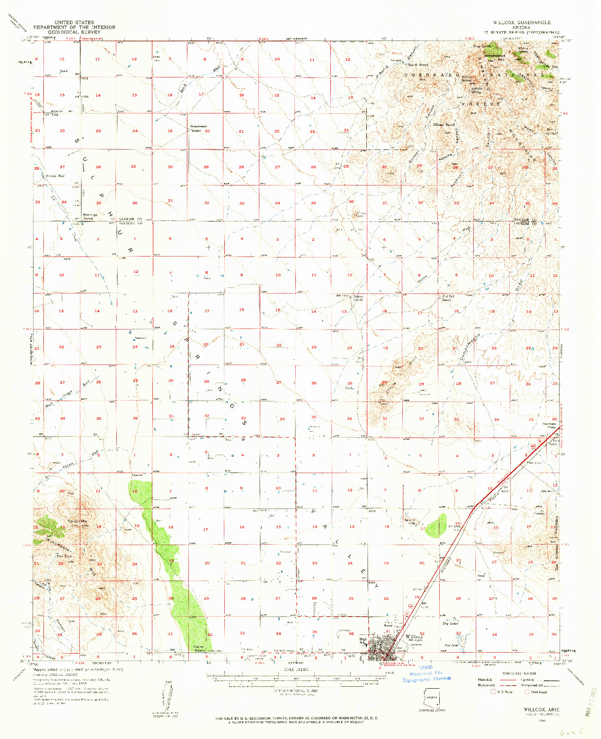 USGS 1:62500-SCALE QUADRANGLE FOR WILLCOX, AZ 1958