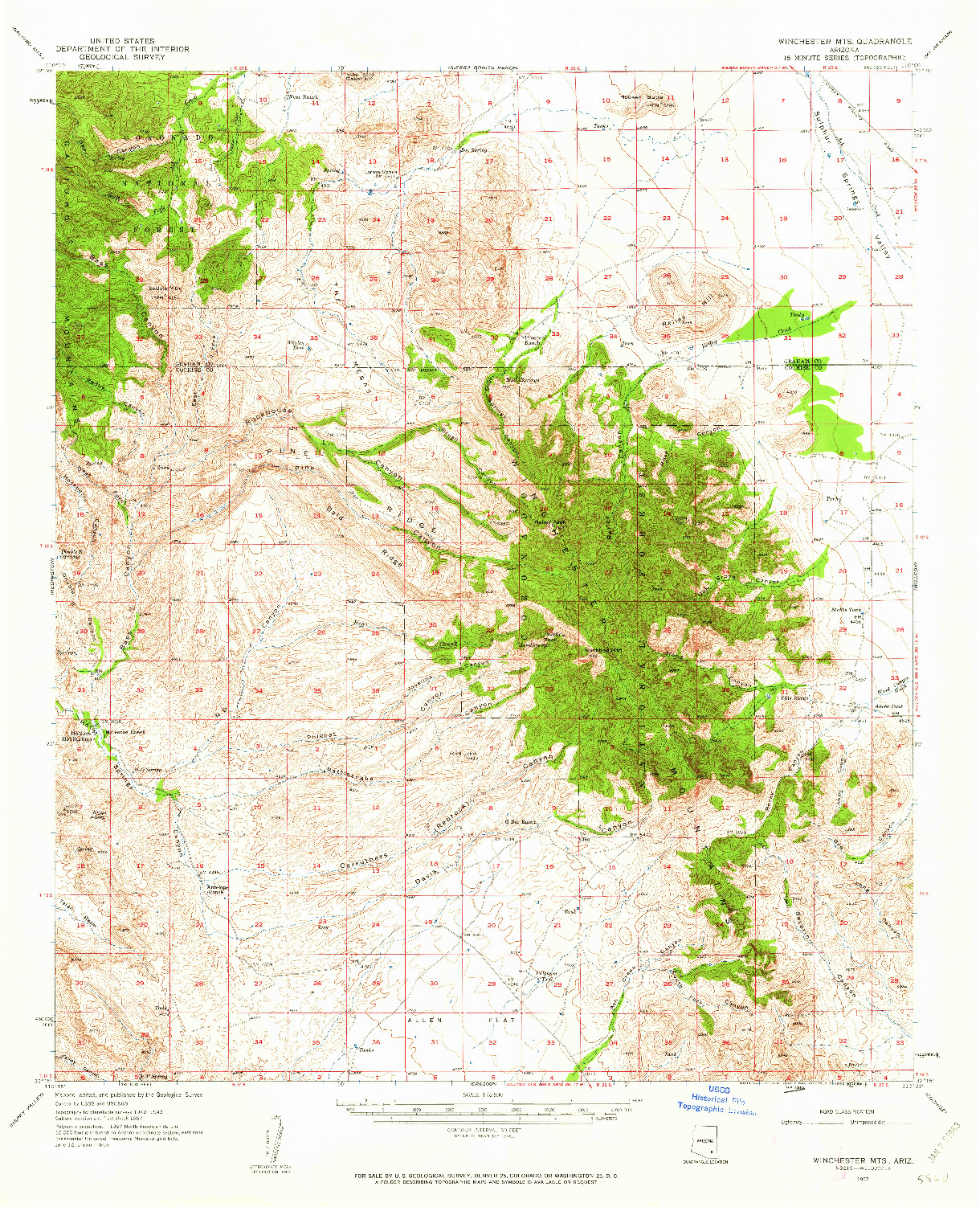 USGS 1:62500-SCALE QUADRANGLE FOR WINCHESTER MTS., AZ 1957