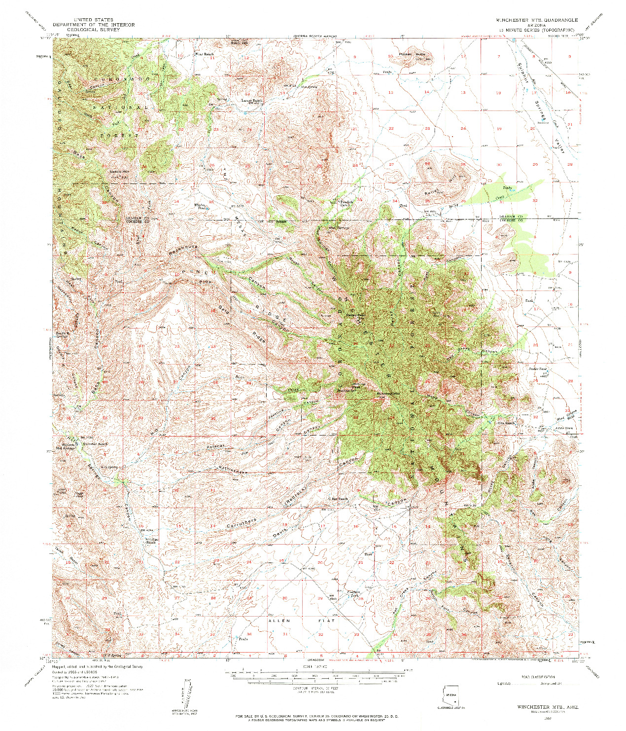 USGS 1:62500-SCALE QUADRANGLE FOR WINCHESTER MTS., AZ 1957