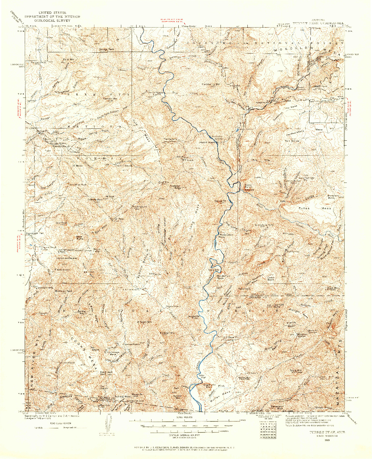 USGS 1:125000-SCALE QUADRANGLE FOR TURRET PEAK, AZ 1929