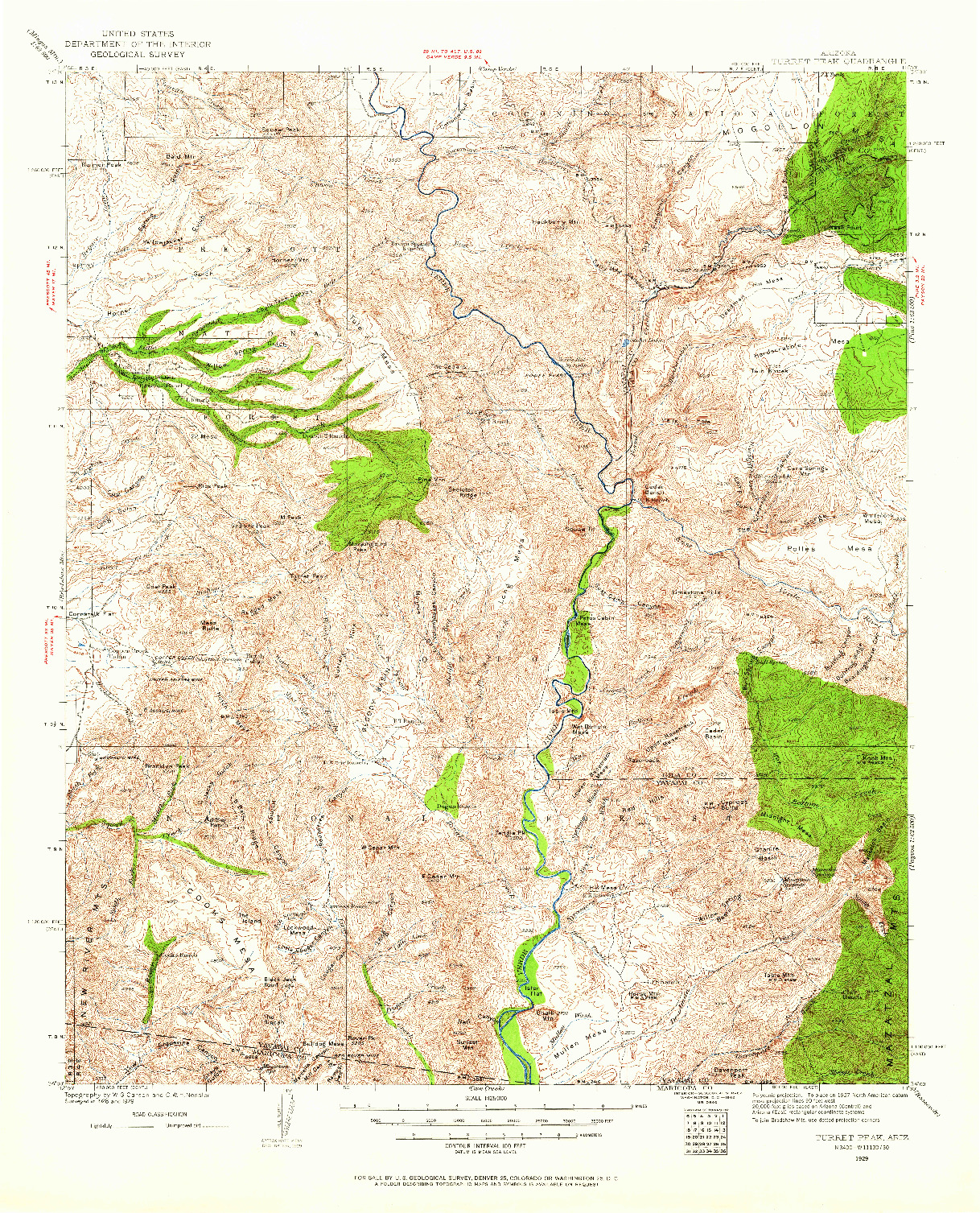 USGS 1:125000-SCALE QUADRANGLE FOR TURRET PEAK, AZ 1929