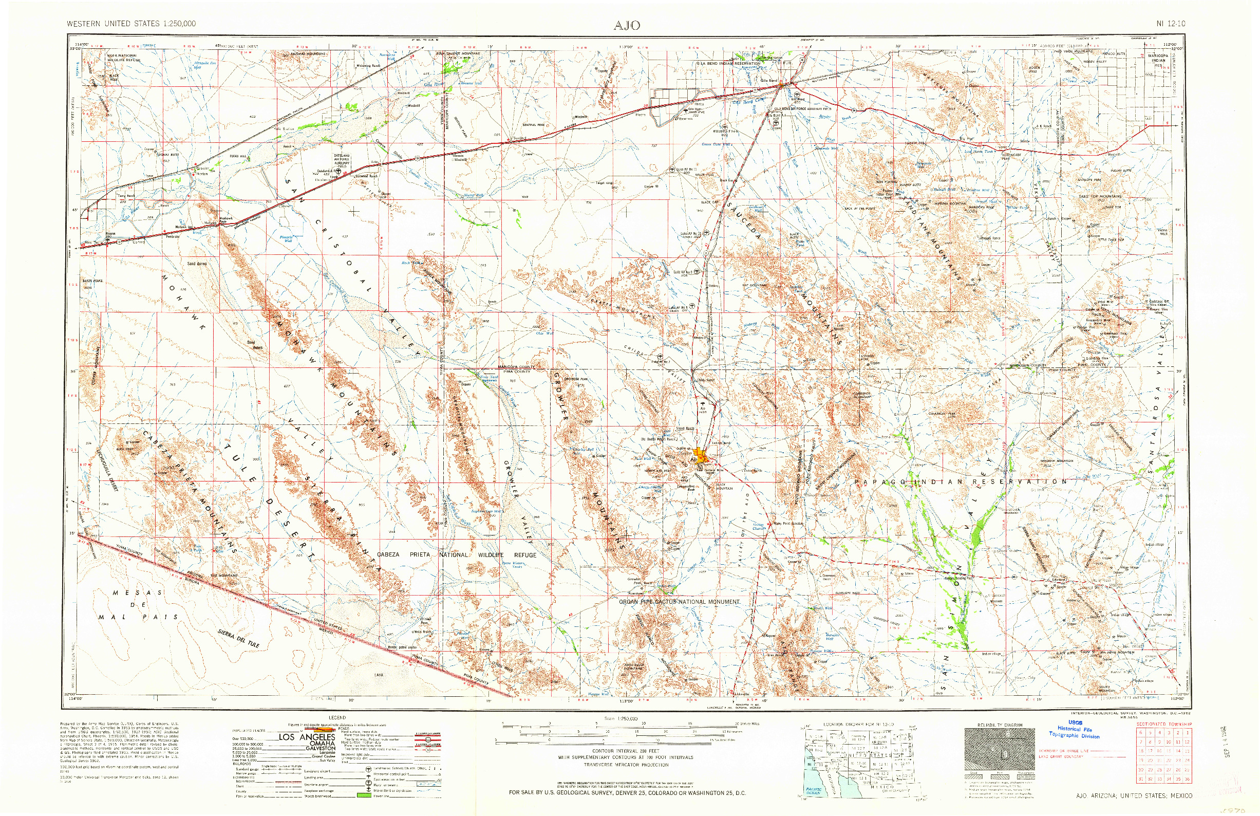 USGS 1:250000-SCALE QUADRANGLE FOR AJO, AZ 1962